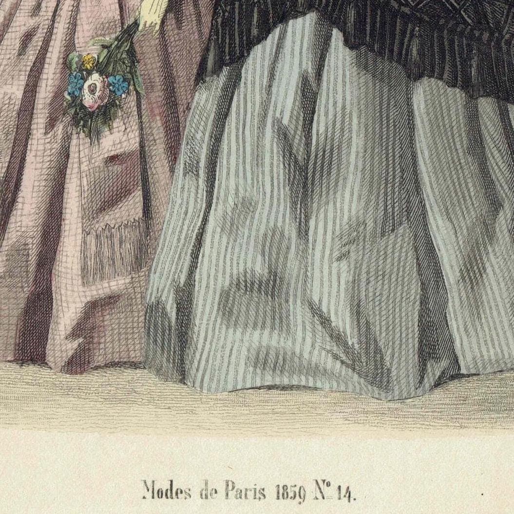 1859 Modes de Paris Women's Fashion Print - Parisian Costume Plate No.14 - Hand Coloured Lithograph, Victorian Style - 9.75 x 6.75 in - Image 3