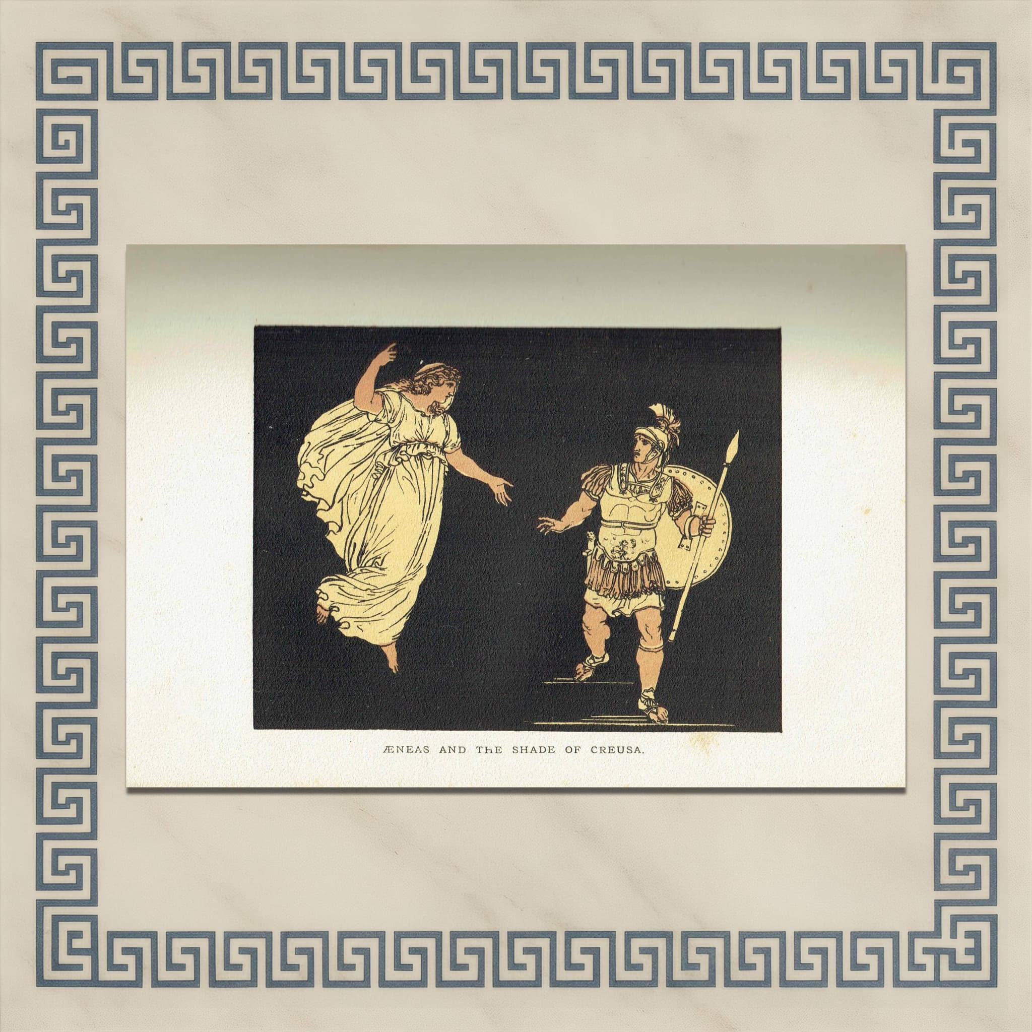 1879 Aeneas and Shade of Creusa - Original Antique Print By Pinelli - Stories From Virgil Classical Mythology Roman - 7.5 x 5 in