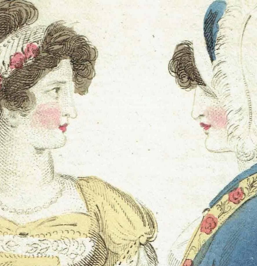 1806 Opera And Full Dress - Original Antique Fashion Print - London Regency Empire Waist Gowns Ladies Magazine - 4.75 x 8.25 in - Image 3