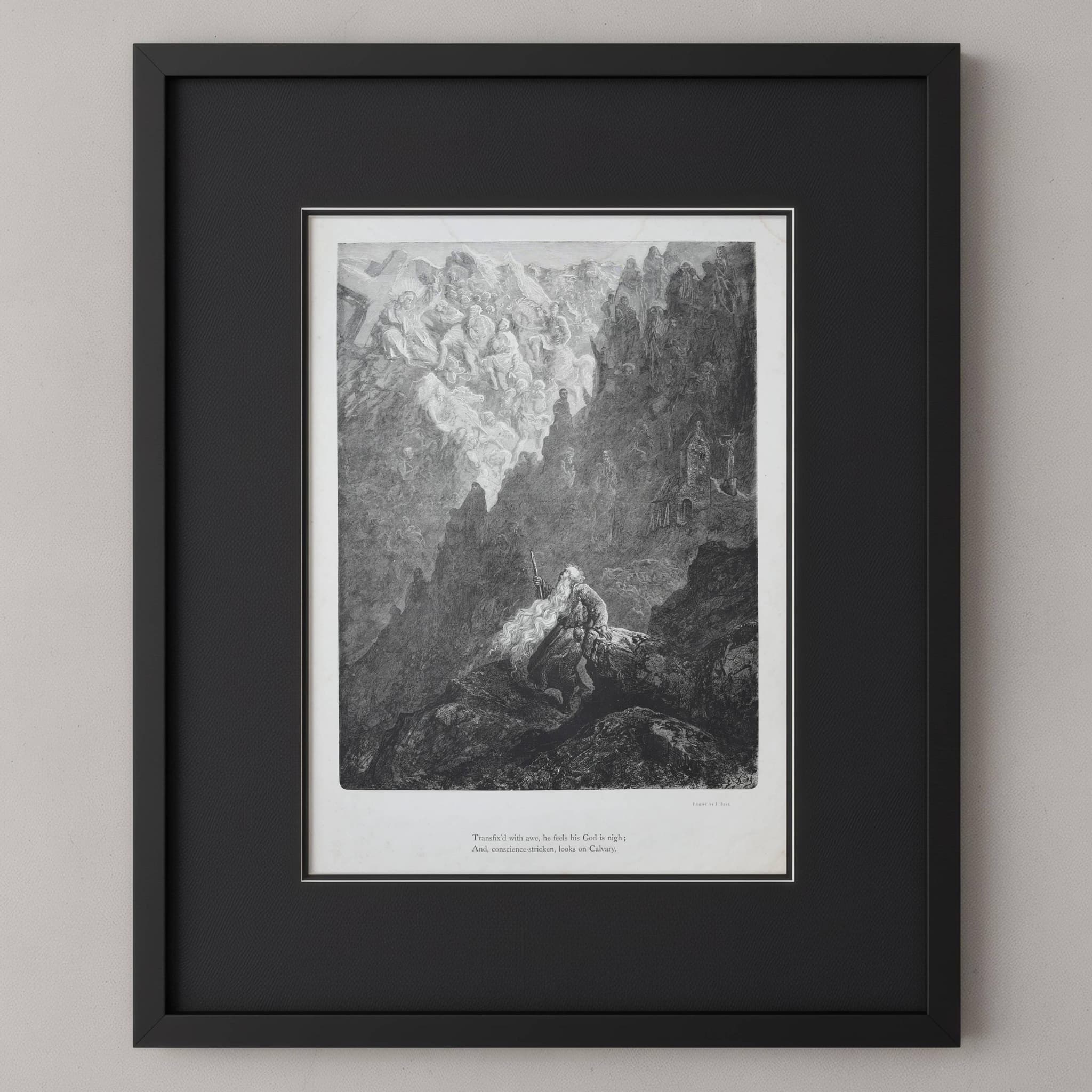 1866 Gustave Doré Legend Of The Wandering Jew Witnessing Calvary Plate 8 - Original Antique Engraving - Gothic Christian - 14 x 20 in