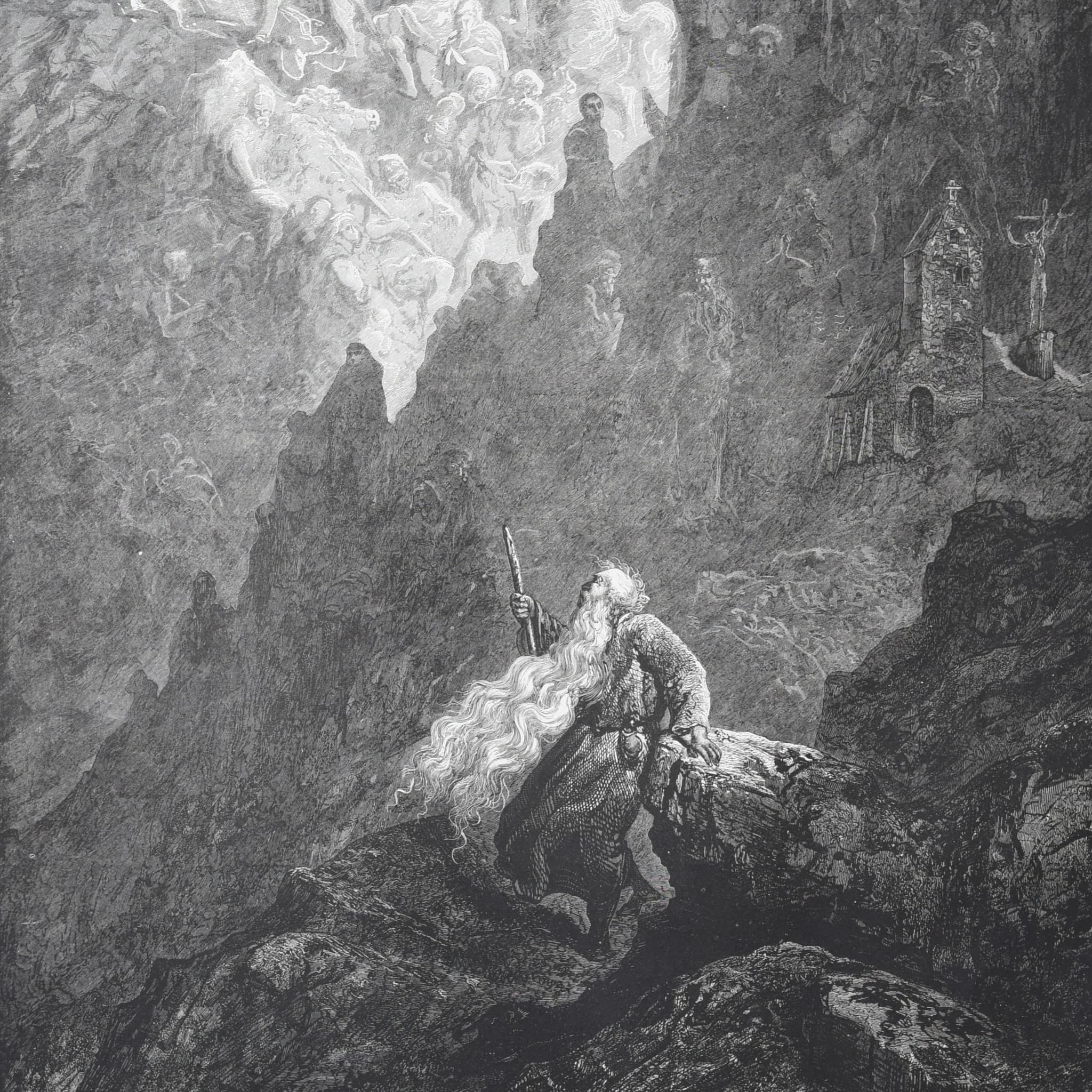 1866 Gustave Doré Legend Of The Wandering Jew Witnessing Calvary Plate 8 - Original Antique Engraving - Gothic Christian - 14 x 20 in - Image 2