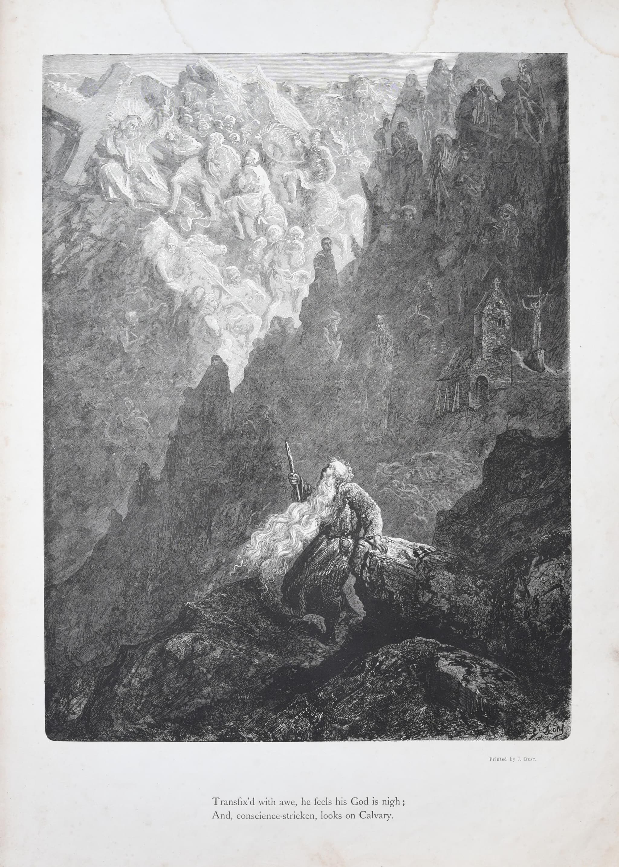 1866 Gustave Doré Legend Of The Wandering Jew Witnessing Calvary Plate 8 - Original Antique Engraving - Gothic Christian - 14 x 20 in - Image 3