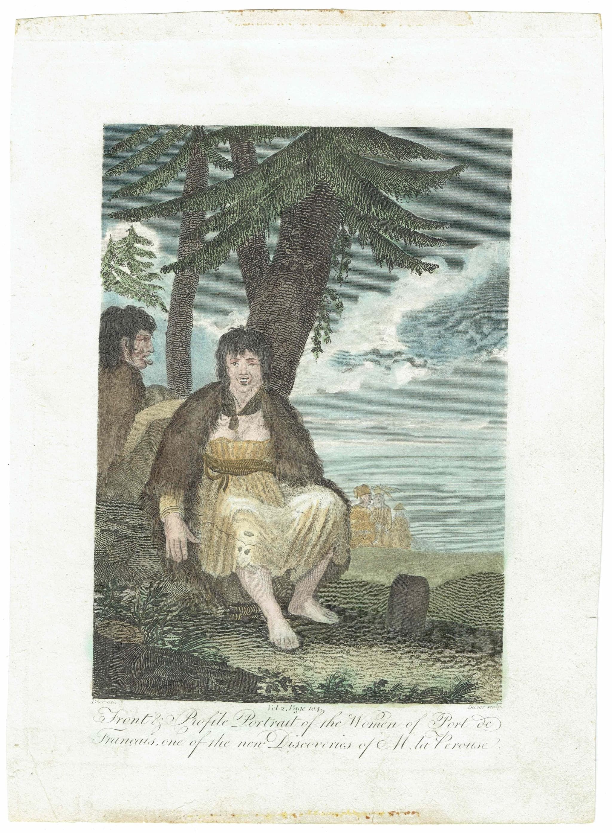 c.1815 Front & Profile Portrait of the Women of Port de Français Print - La Pérouse Voyage Costume - Hand Coloured Print - 9.5 x 7 in - Image 2
