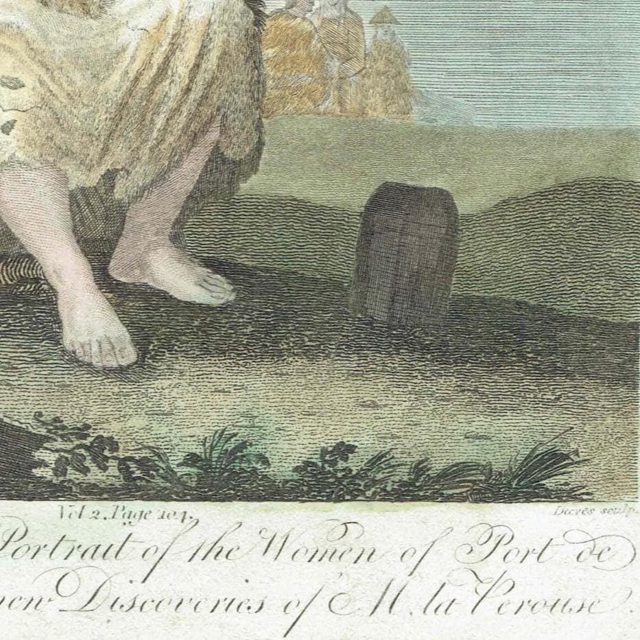 c.1815 Front & Profile Portrait of the Women of Port de Français Print - La Pérouse Voyage Costume - Hand Coloured Print - 9.5 x 7 in - Image 4