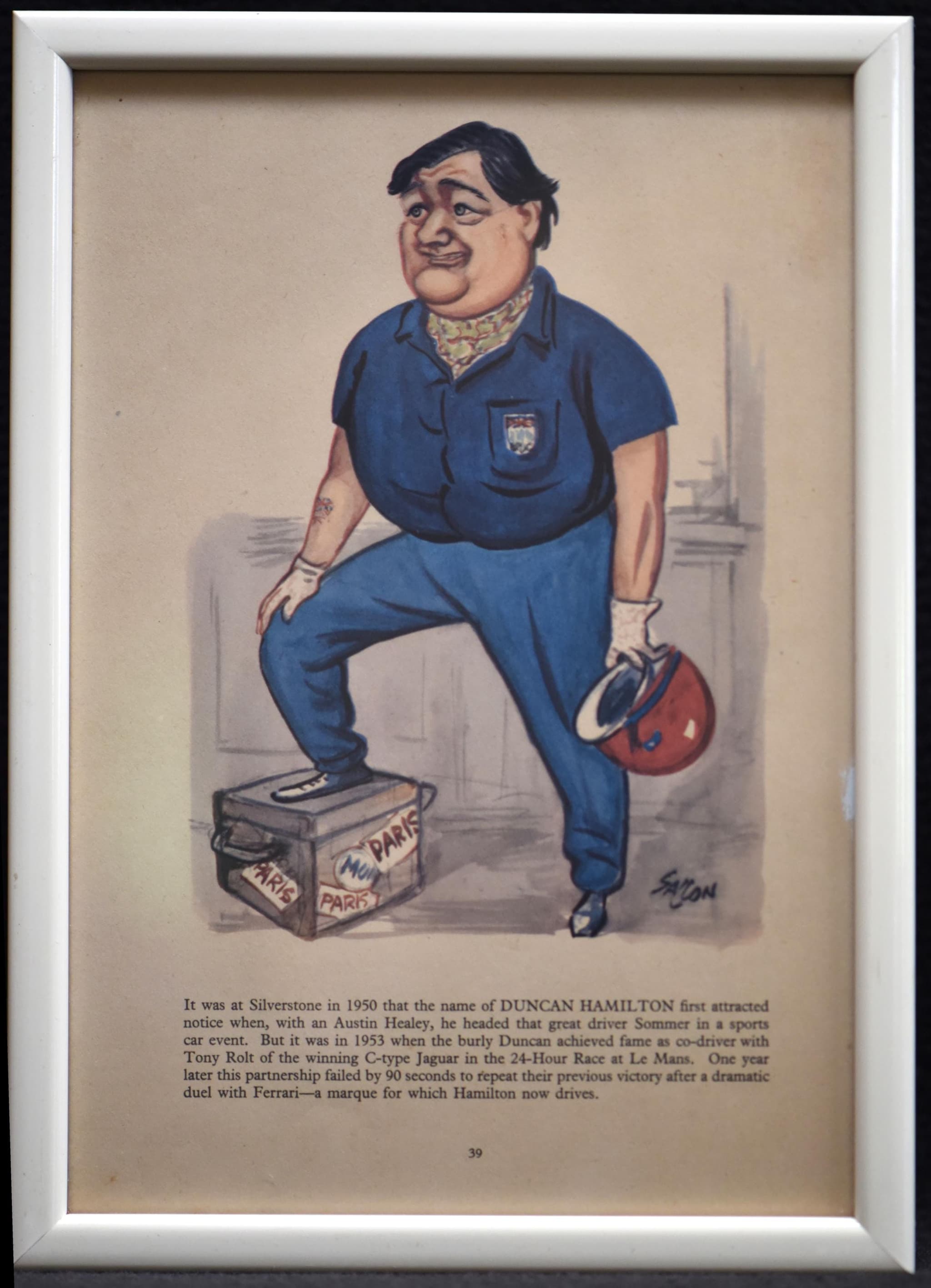 1956 Duncan Hamilton Le Mans Racing Driver Caricature Sallon Print - Motorsport Jaguar C-Type Winner - Silverstone Healey - 11 x 7.75 in - Image 2