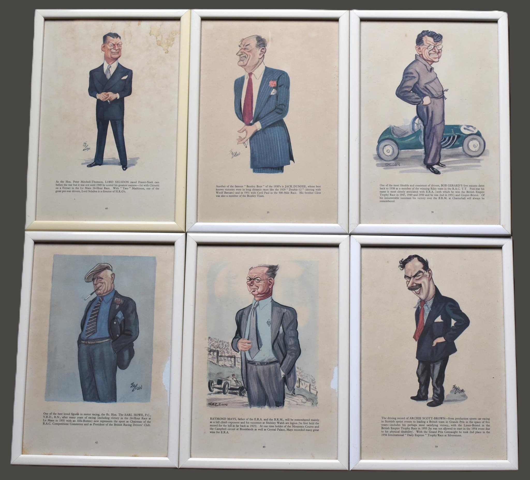 1956 Duncan Hamilton Le Mans Racing Driver Caricature Sallon Print - Motorsport Jaguar C-Type Winner - Silverstone Healey - 11 x 7.75 in - Image 5