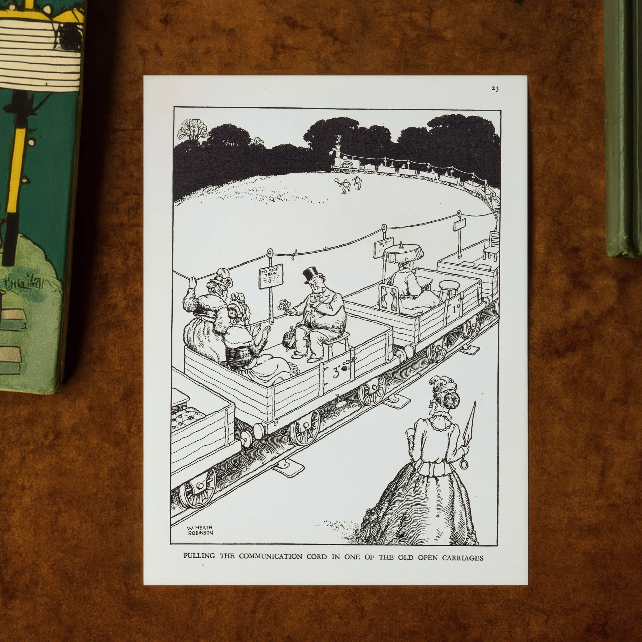 1935 Railway Locomotive Cartoon - Original Vintage Print By Heath Robinson - Great Western Railway Centenary Humour - 7 x 9.5 in