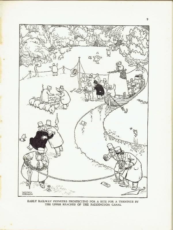 1935 Railway Pioneers Paddington Canal - Original Vintage Print By Robinson - Great Western Railway Centenary Humorous Cartoon - 7 x 9.5 in - Image 2