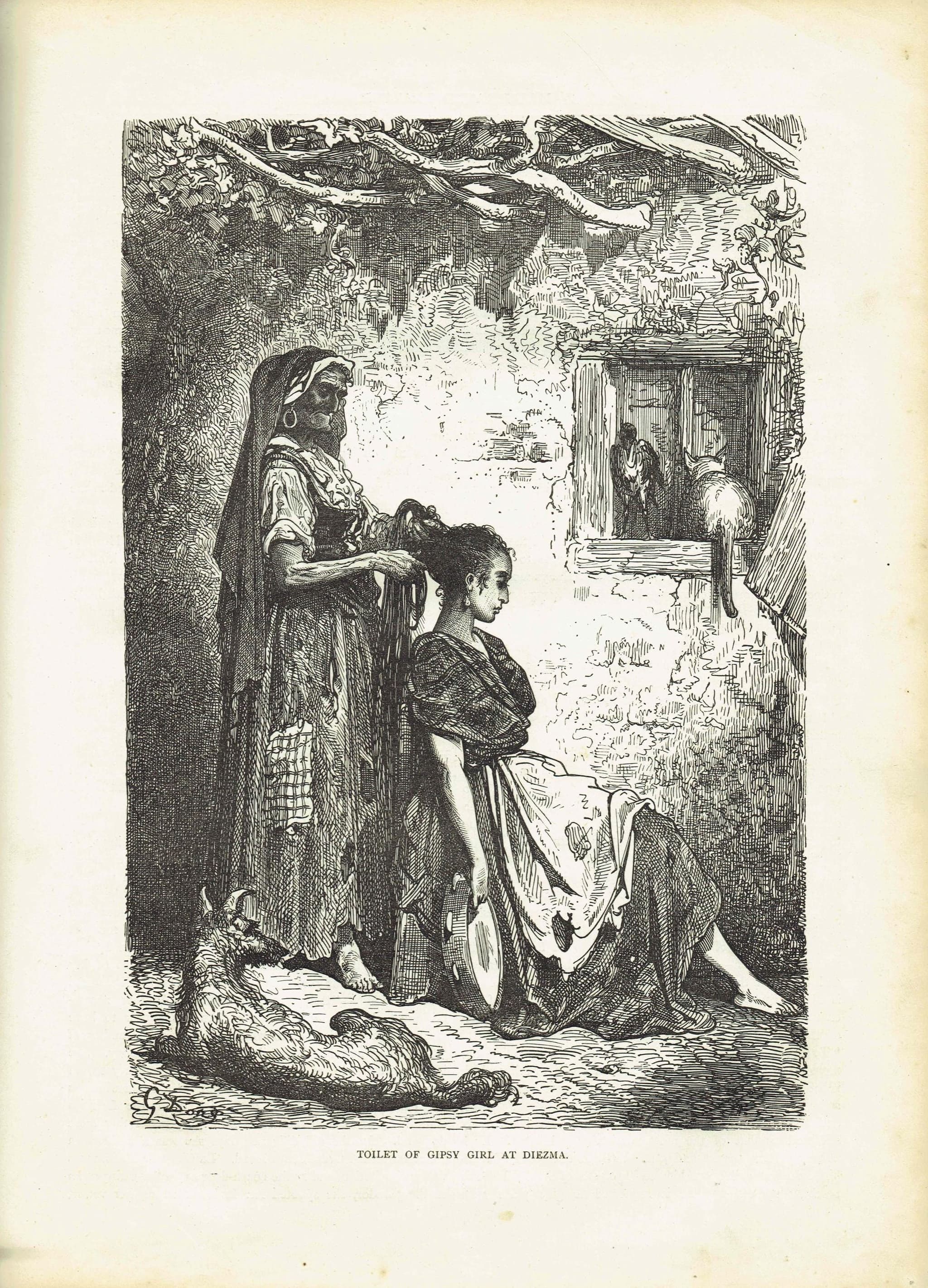 1870s Original Victorian Gypsy Girl Portrait - Antique Spanish Folk Life Woodblock Print - Travel Book Illustration - 8.5 x 12 in - Image 2