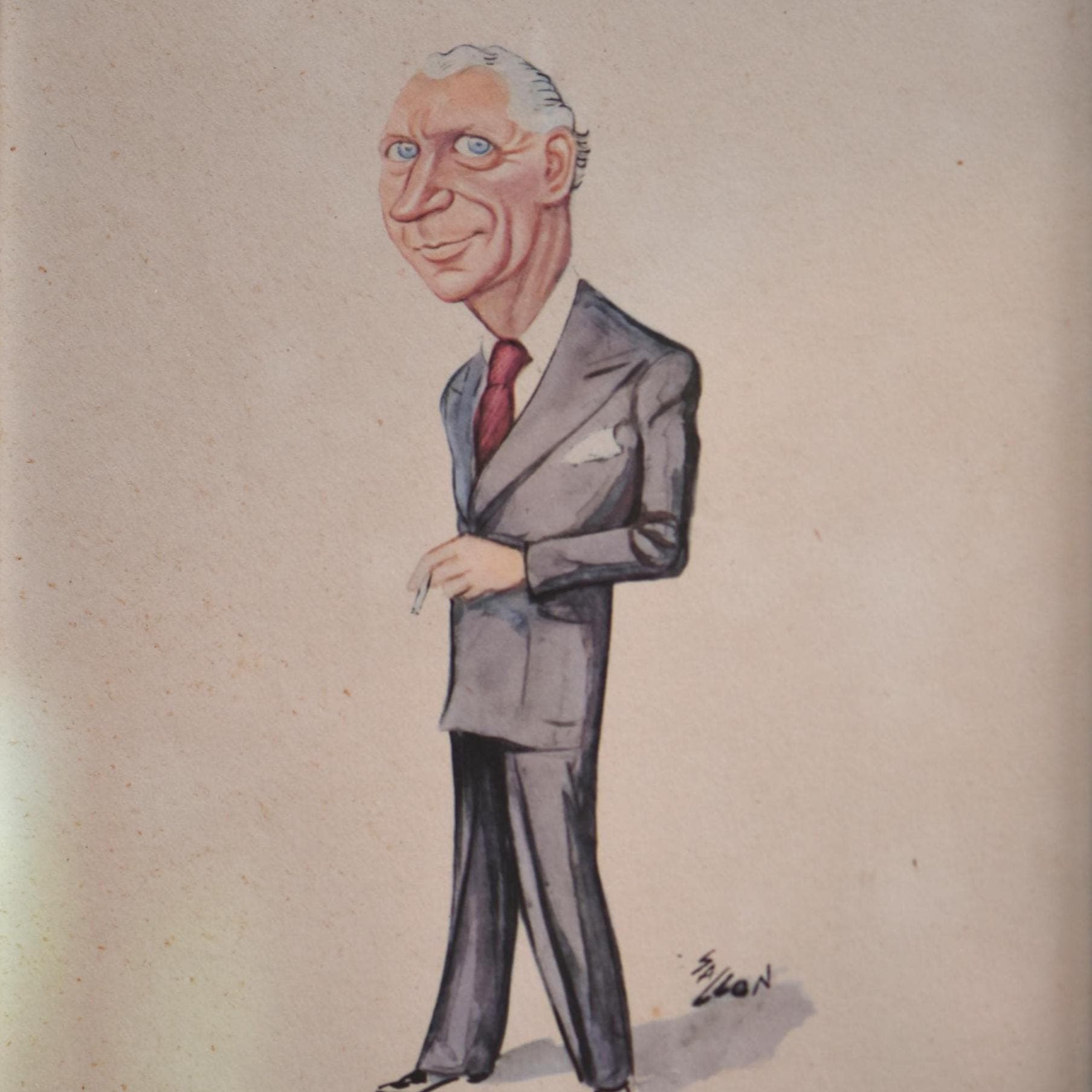 1956 The Hon. Brian Lewis Lord Essendon Caricature by Sallon Print - Racing Driver Motorsport Portrait - BRDC Star Winner - 11 x 7.75 in