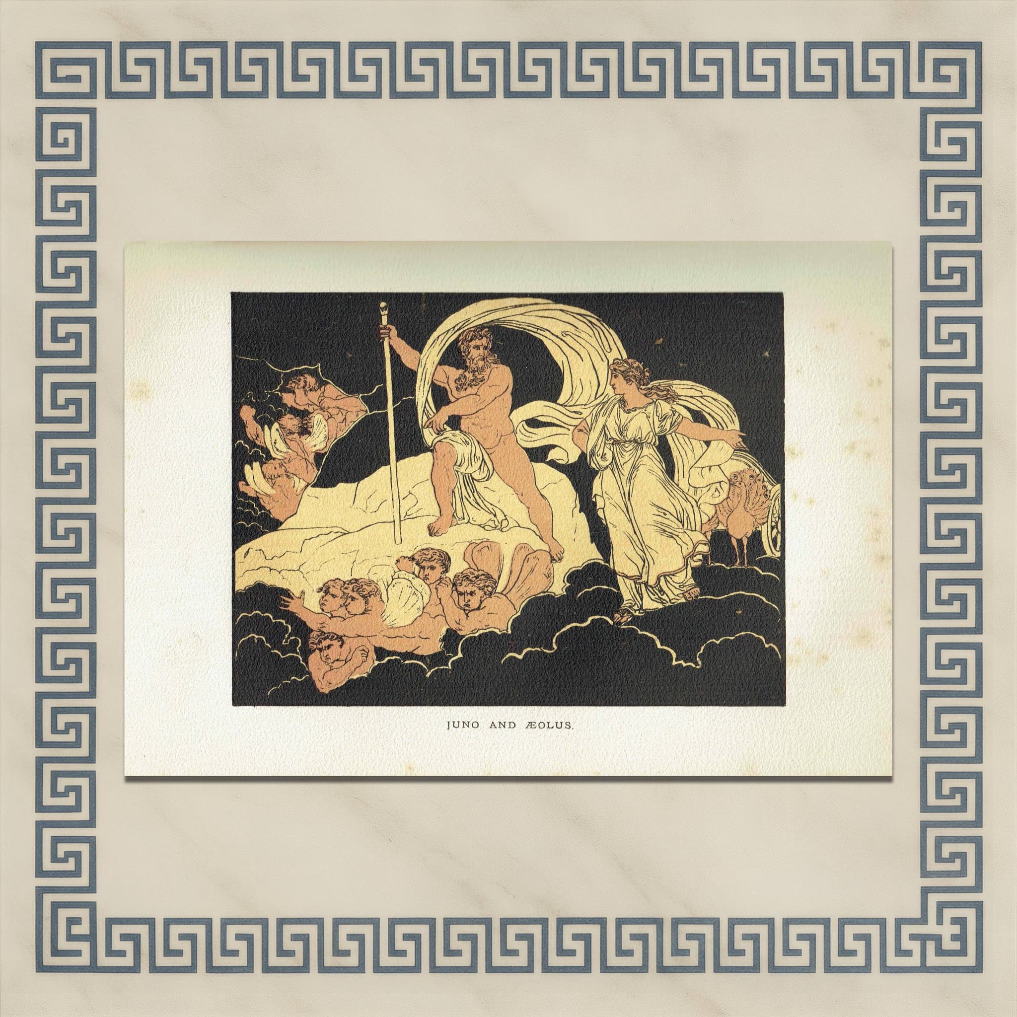 1879 Juno and Aeolus - Original Antique Print By Pinelli - Roman Mythology Virgil Classical Literature Gods - 7.5 x 5 in