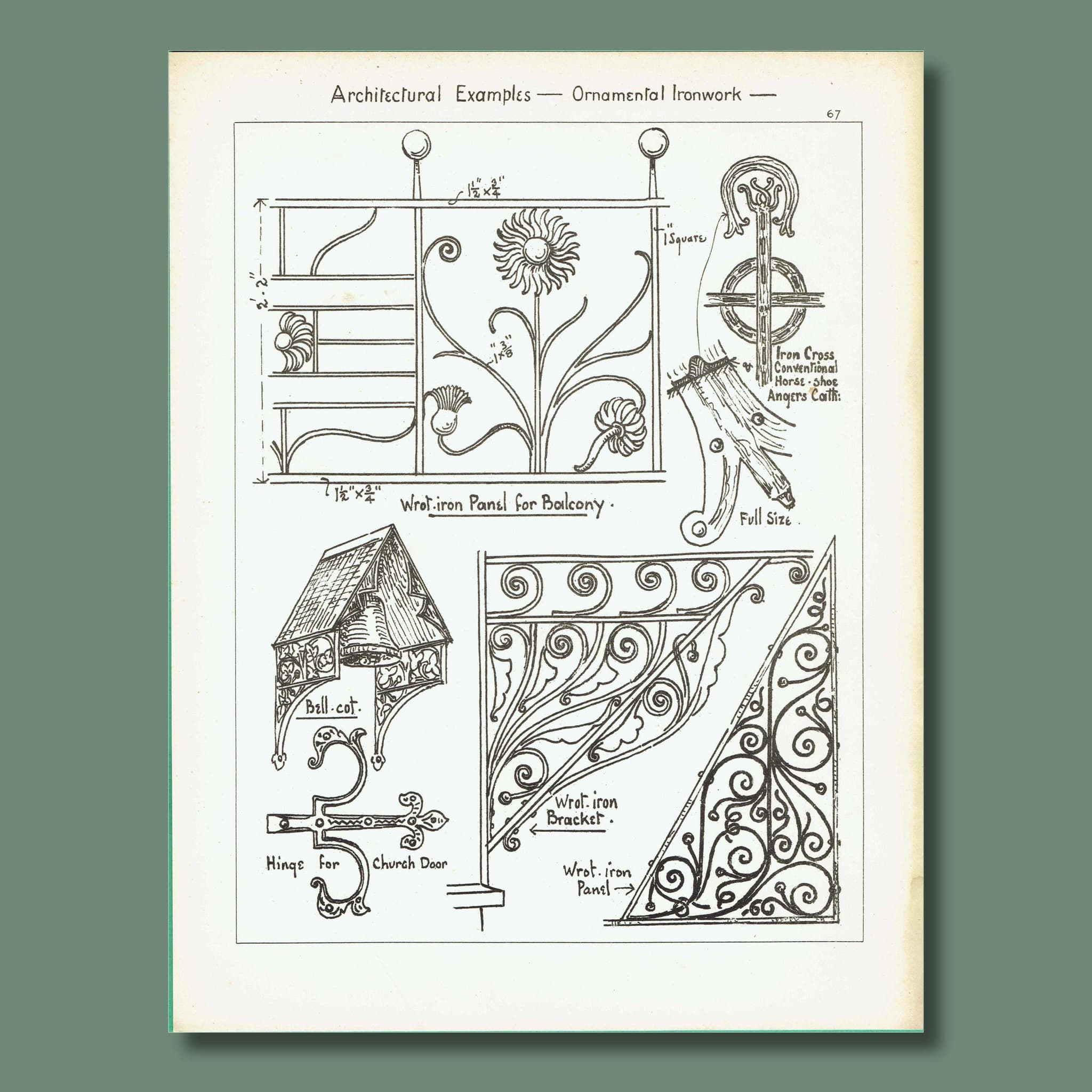1898 Ornamental Ironwork - Architectural Print - W Fullerton - Building Illustration - 8 x 10.75 in