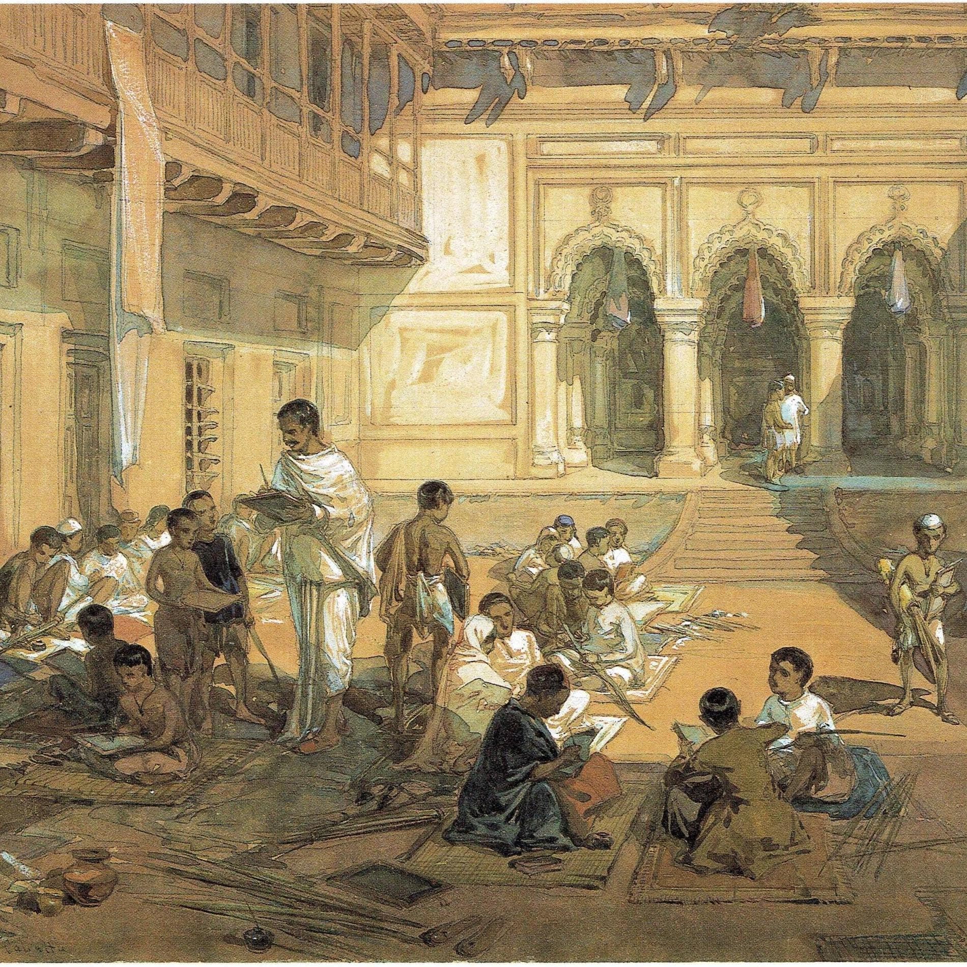 1859 Native School Calcutta - Original Vintage Print By Simpson - Indian Education Colonial History Architecture - 9.25 x 8.5 in