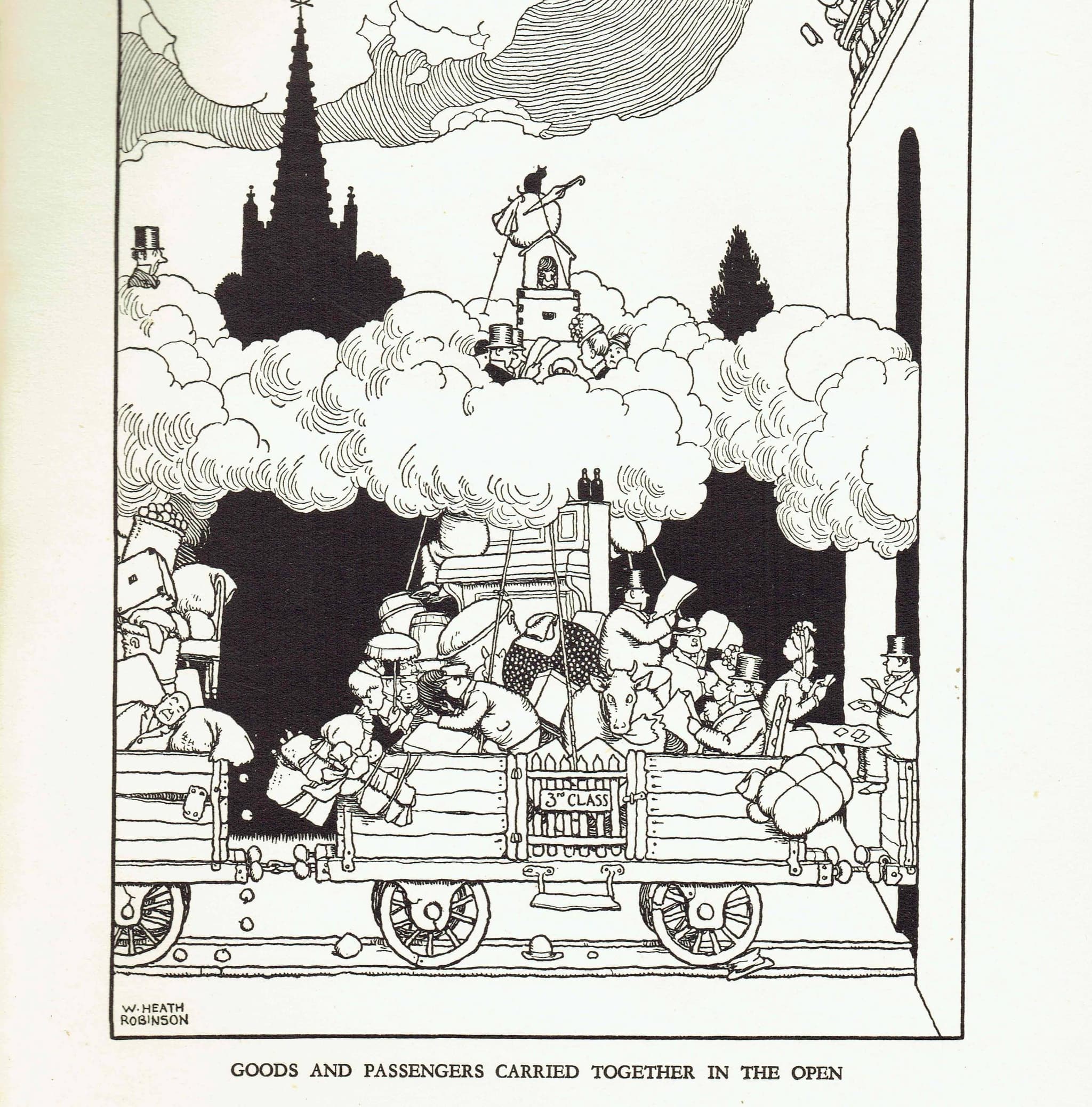 1935 Railway Smoke Contraption - Original Vintage Print By Heath Robinson - Great Western Centenary Humorous Cartoon - 7 x 9.5 in - Image 5