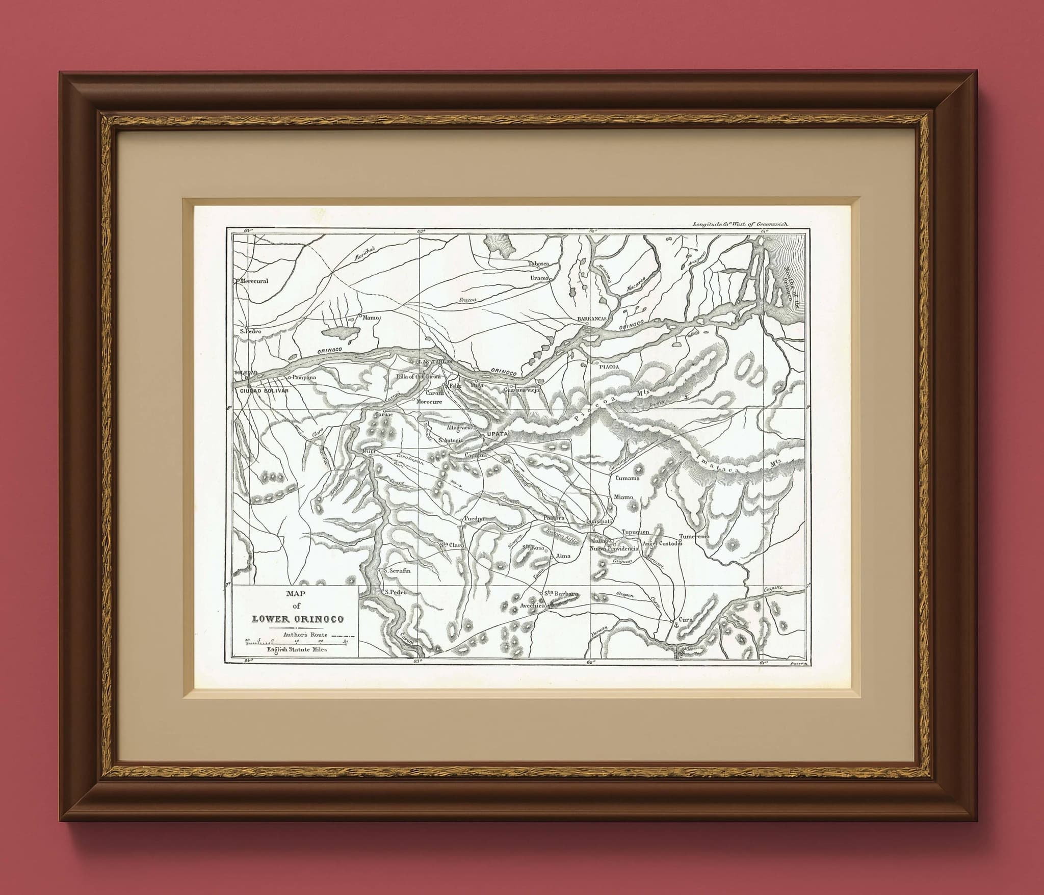 1870s Original Lower Orinoco River Map Woodblock Print - South American Geography - Victorian Travel Exploration - 12 x 8.5 in