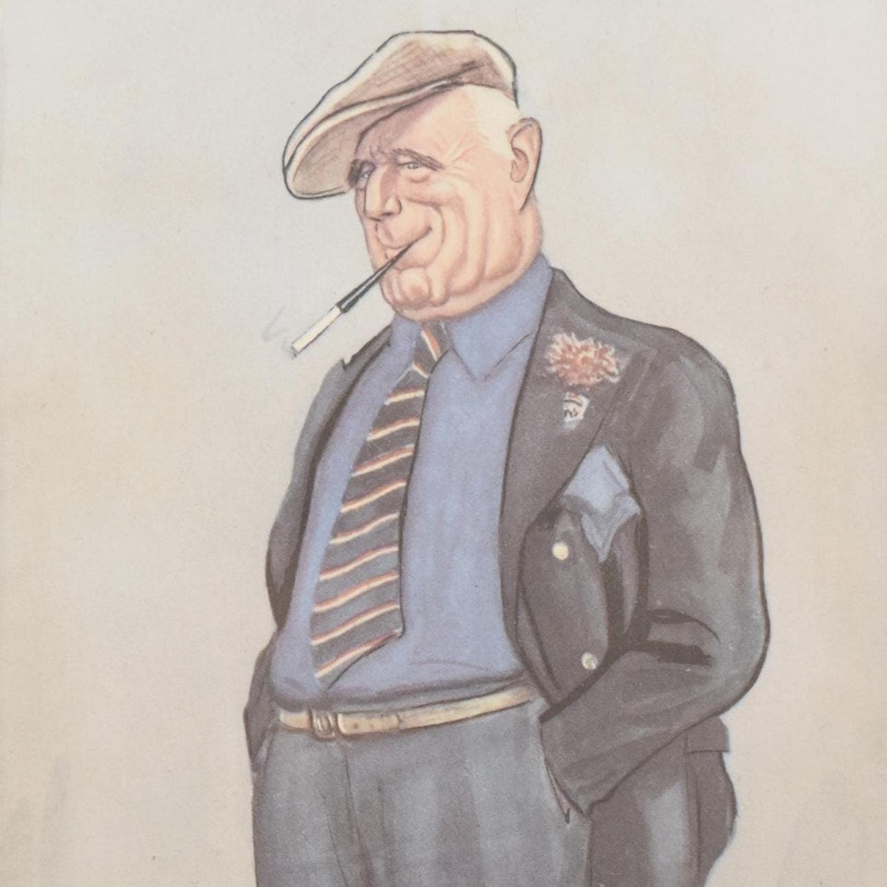 1956 Earl Howe Motor Racing Caricature by Sallon Print - Le Mans Winner Alfa Romeo - British Racing Drivers Club President - 11 x 7.75 in