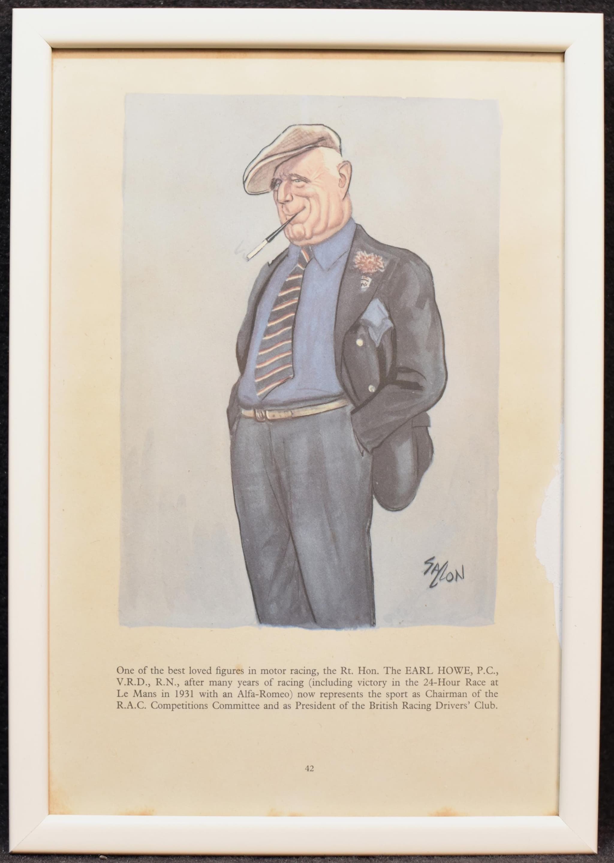 1956 Earl Howe Motor Racing Caricature by Sallon Print - Le Mans Winner Alfa Romeo - British Racing Drivers Club President - 11 x 7.75 in - Image 2