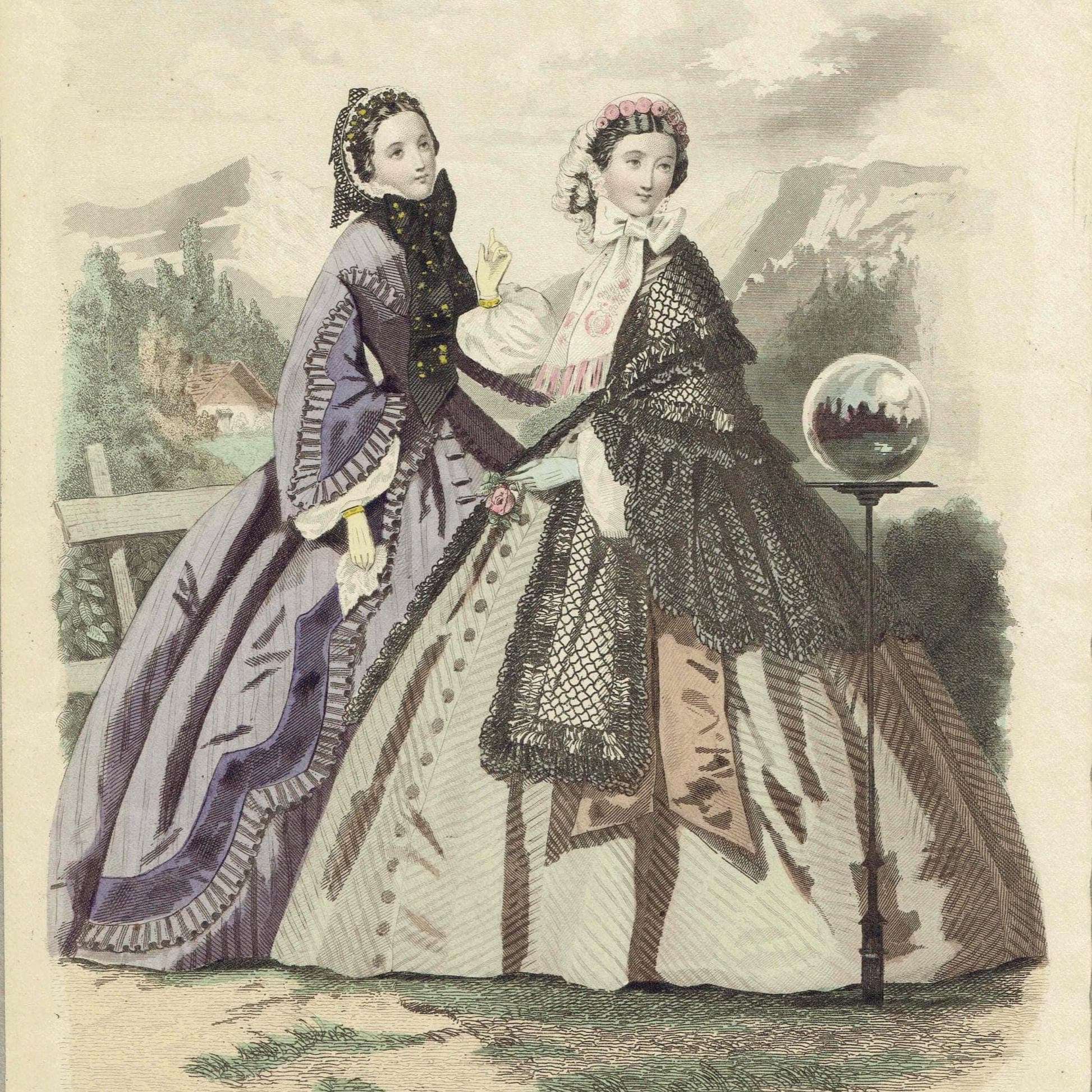 1860 Modes de Paris No.20 Print - Victorian Fashion Plate - Hand-Coloured Parisian Style - 9.5 x 6.5 in