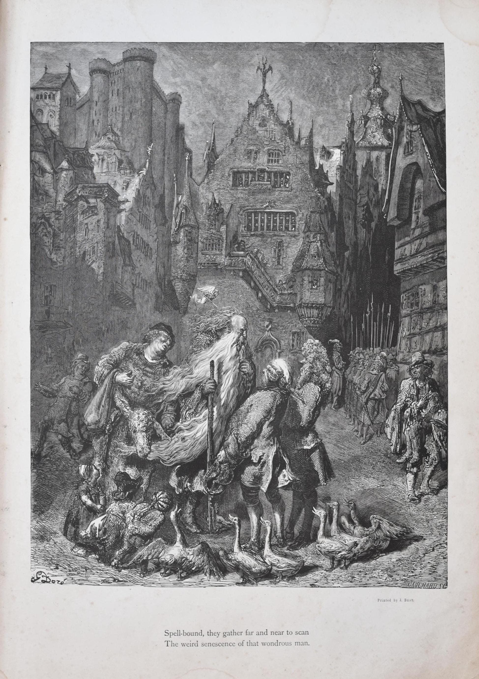 1866 Legend of the Wandering Jew - Plate 3 Original Antique Print after Doré - Gothic Fantasy Biblical Legend Steel Engraving - 14 x 20 in - Image 3