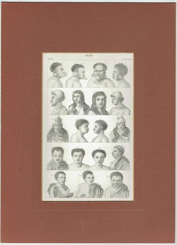 c.1850 Man Heads Print - Black & White - Male Head Engravings -  Head Studies - 10 x 6.5 in