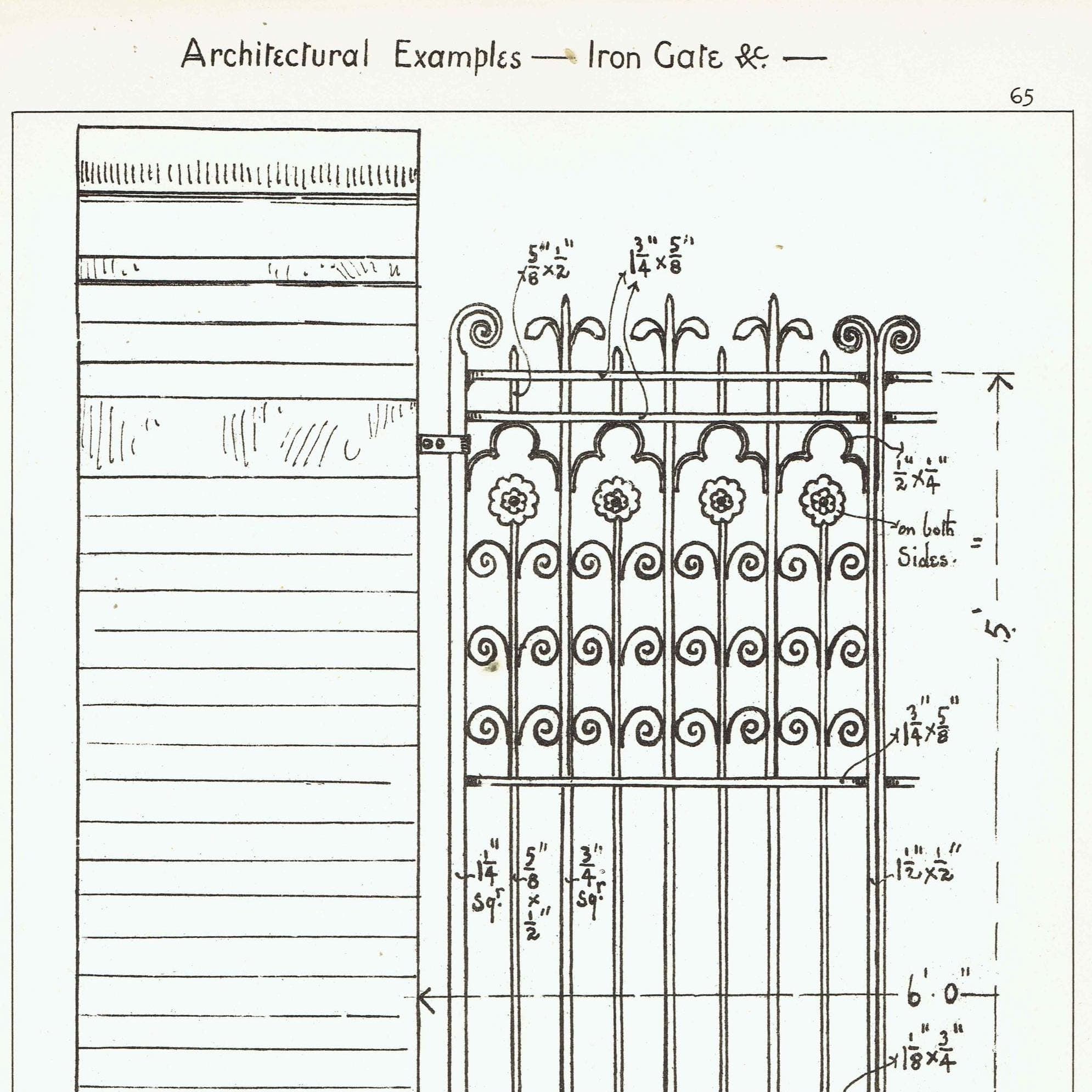 1898 Wrought Iron Gate Architectural Print - W Fullerton - Building Illustration - 8 x 10.75 in