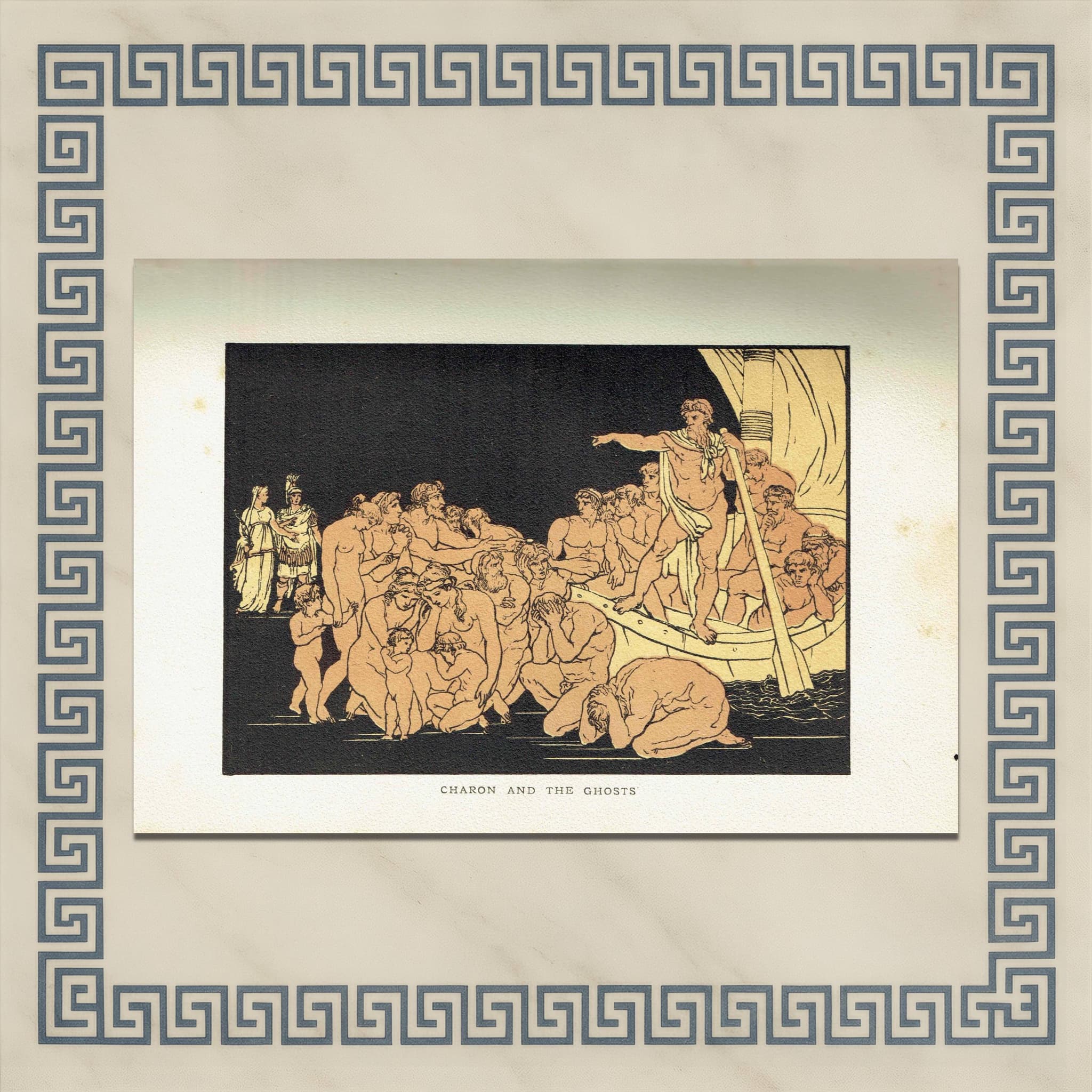 1879 Charon and the Ghosts - Original Antique Print By Pinelli - Stories From Virgil Classical Mythology Underworld - 7.5 x 5 in