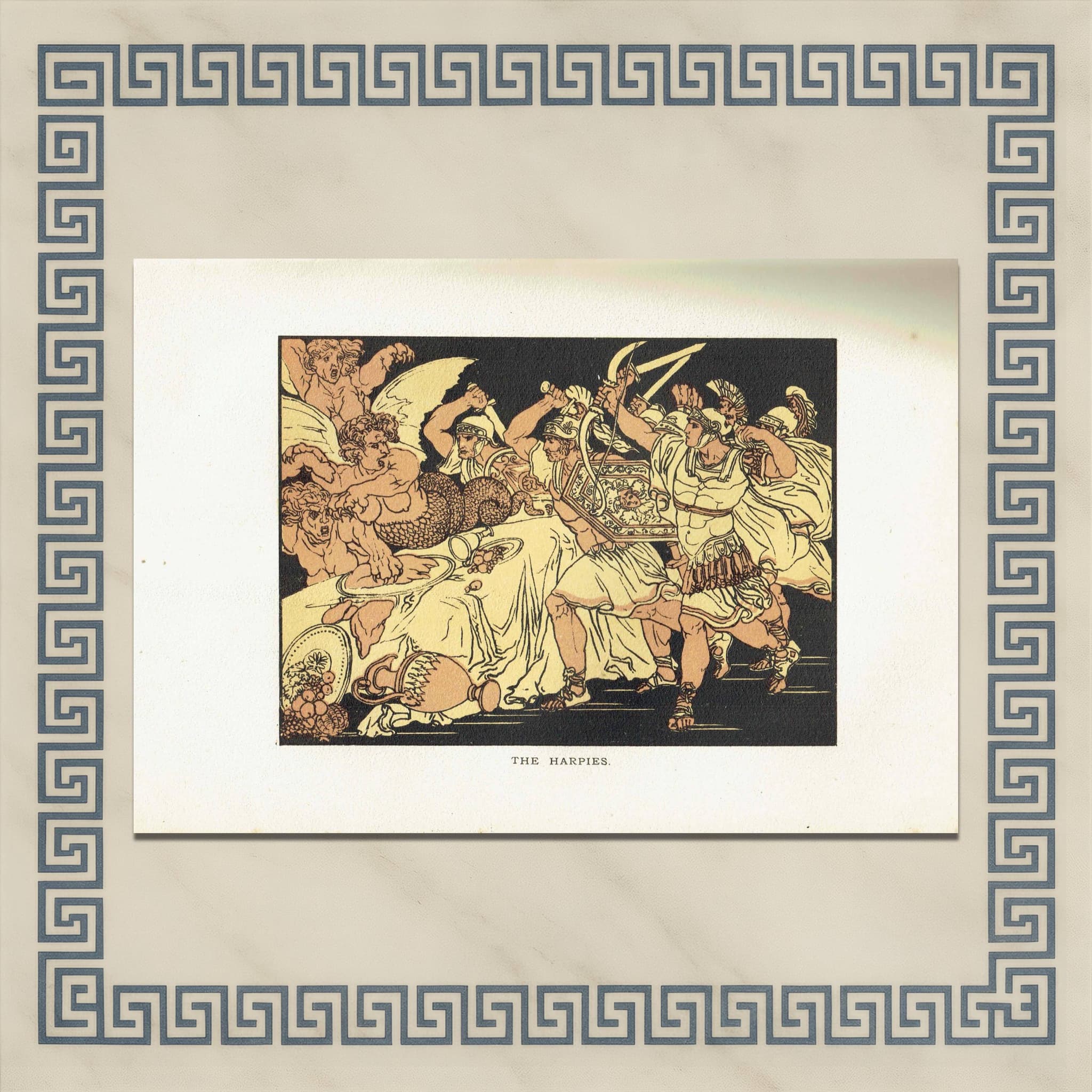 1879 The Harpies - Original Antique Print By Pinelli - Virgil Mythology Classical Literature Victorian Book Art - 7.5 x 5 in