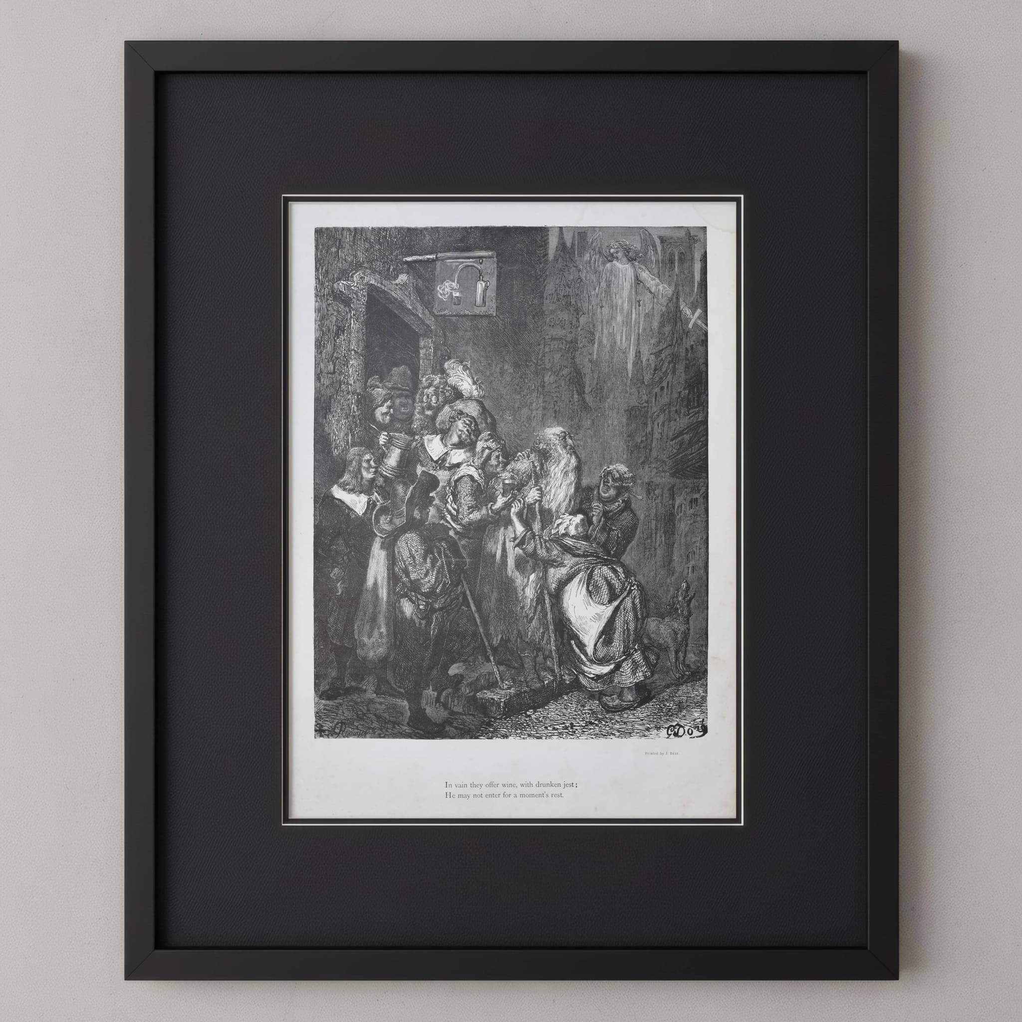 1866 Legend of the Wandering Jew - Plate 4 Original Antique Print after Doré - Gothic Fantasy Biblical Legend Steel Engraving - 14 x 20 in