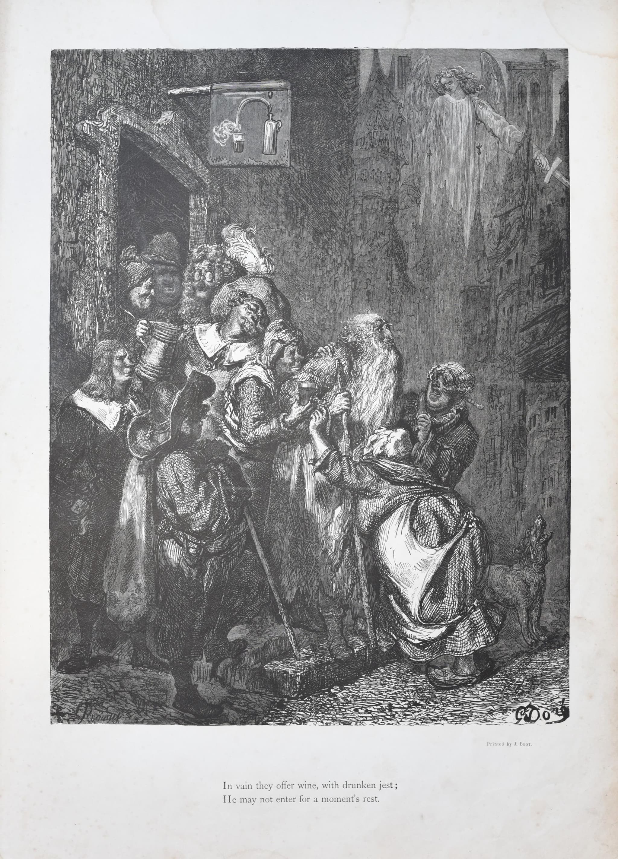 1866 Legend of the Wandering Jew - Plate 4 Original Antique Print after Doré - Gothic Fantasy Biblical Legend Steel Engraving - 14 x 20 in - Image 3