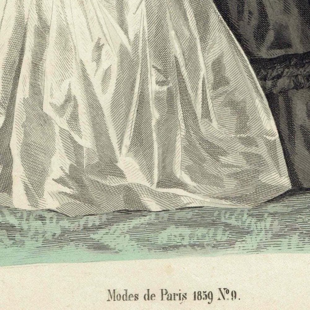 1859 Modes de Paris No.9 Print - Paris Fashion Plate - Victorian Bridal Gown Companion - 9.5 x 6.5 in - Image 3