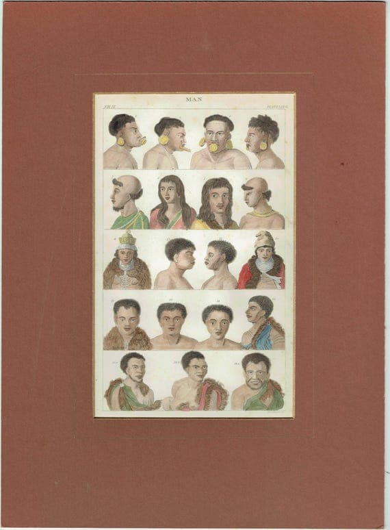 c.1875 Man Print - Ethnographic Heads - Hand-Coloured Anthropological Portraits - 9.75 x 6.25 in