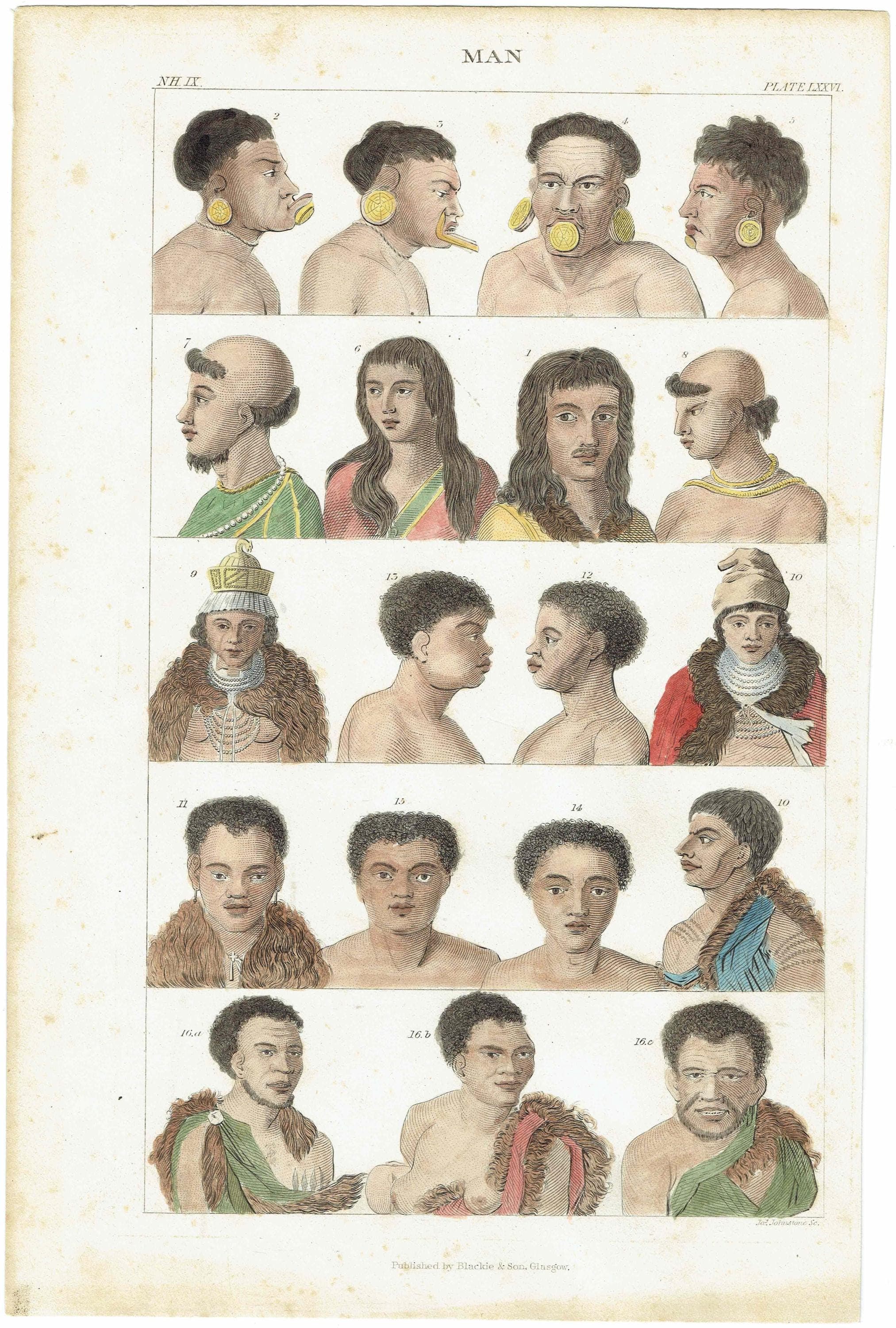 c.1875 Man Print - Ethnographic Heads - Hand-Coloured Anthropological Portraits - 9.75 x 6.25 in - Image 2