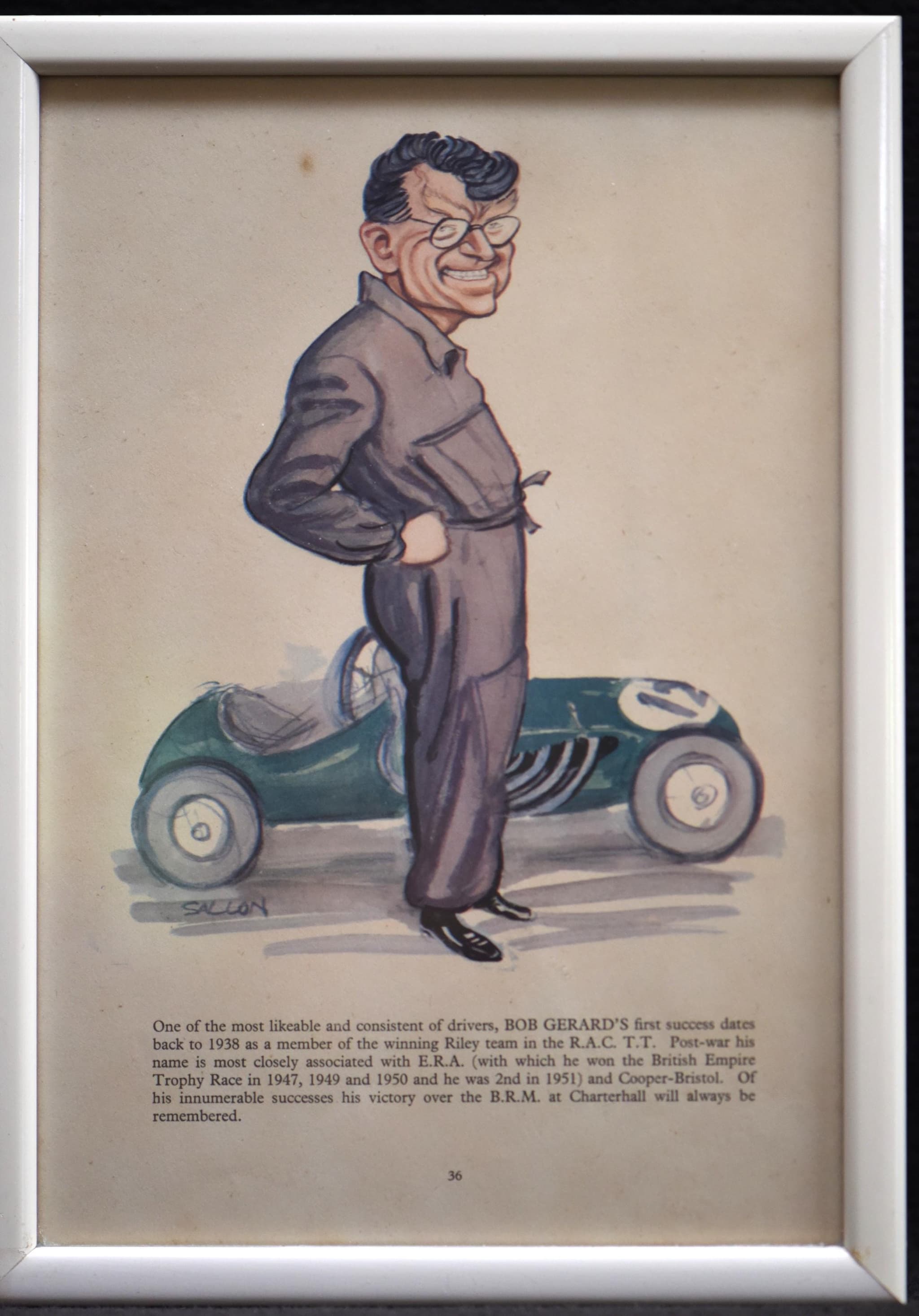 1956 Bob Gerard Racing Driver Caricature Sallon Print - Cooper-Bristol E.R.A. Motorsport Art - Sallon Motoring Illustration - 11 x 7.75 in - Image 2