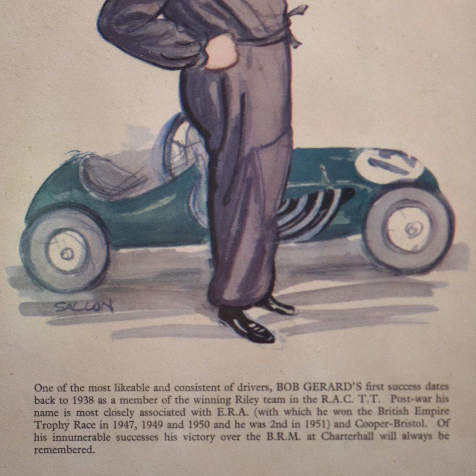 1956 Bob Gerard Racing Driver Caricature Sallon Print - Cooper-Bristol E.R.A. Motorsport Art - Sallon Motoring Illustration - 11 x 7.75 in - Image 3
