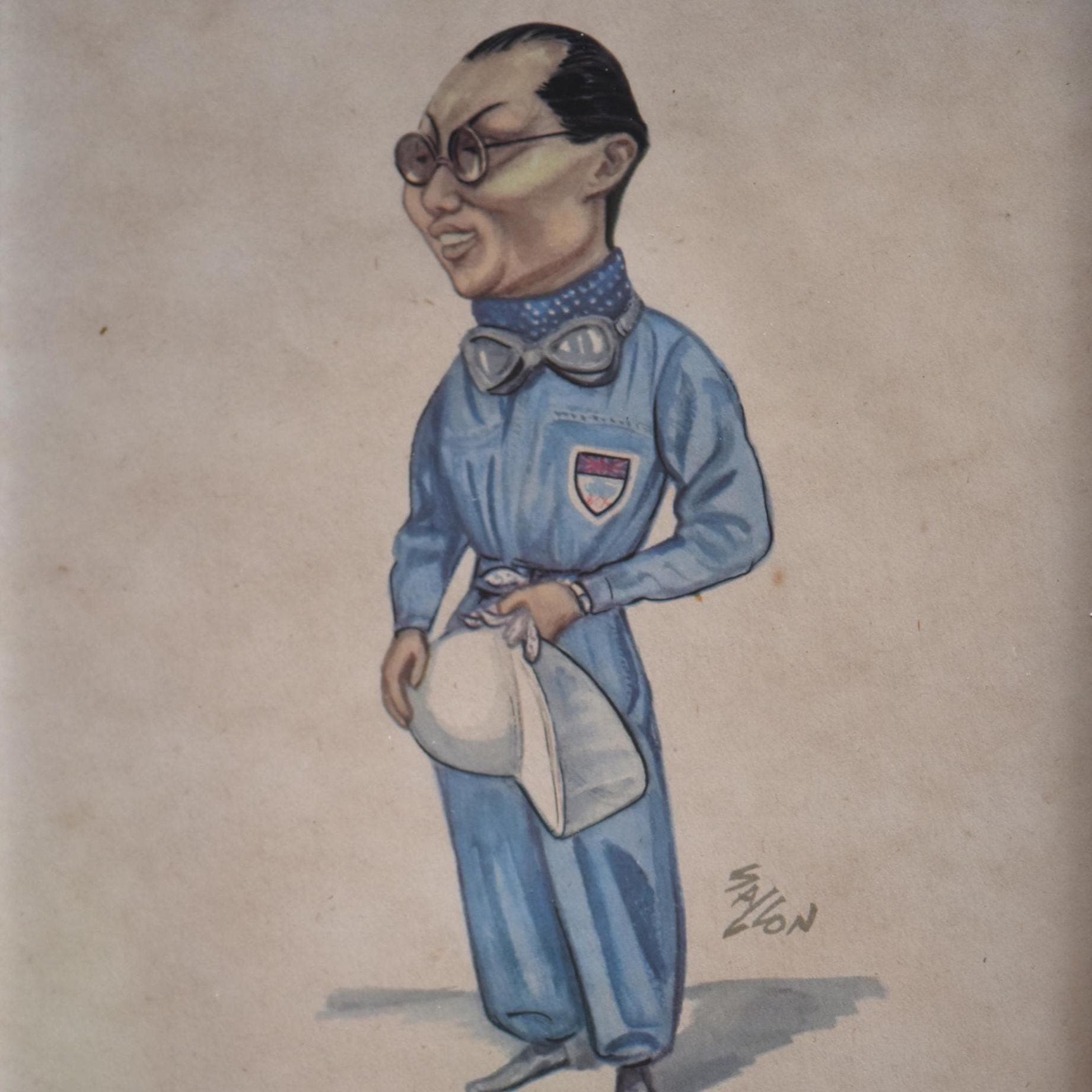 1956 BIRA Racing Driver Caricature by Sallon Print - Auckland Grand Prix Winner - New Zealand Motorsport History - Blue ERA - 11 x 7.75 in