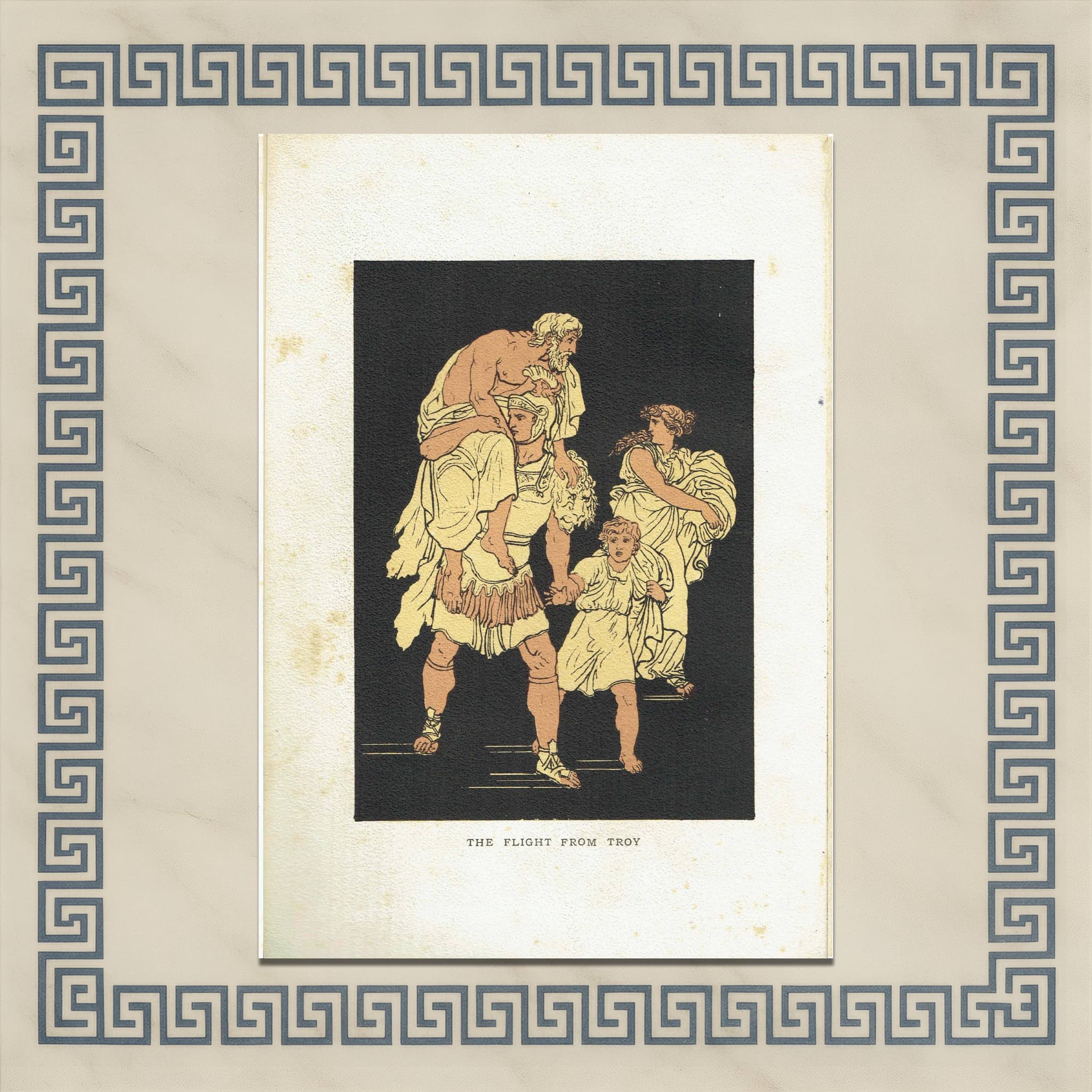 1879 Flight From Troy - Original Antique Print By Pinelli - Stories From Virgil Classical Mythology Roman Literature - 5 x 7.5 in