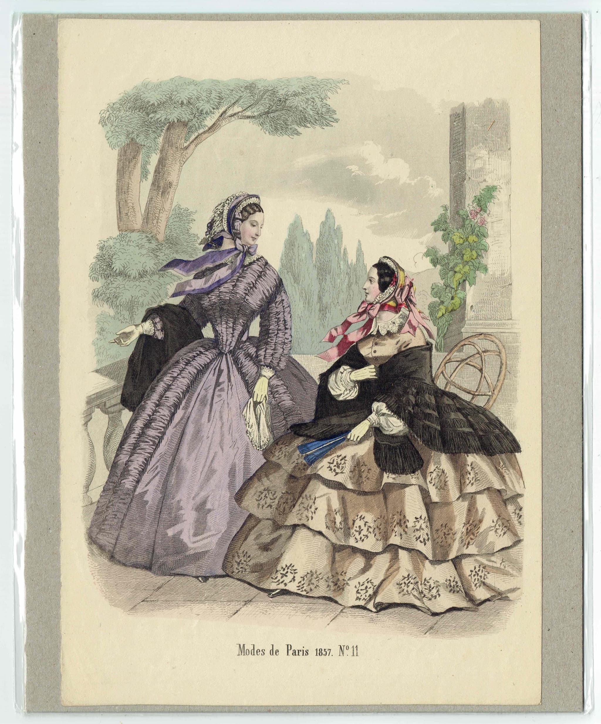 1857 Modes de Paris No.11 Print - Parisian Women’s Fashion - Hand Coloured Lithograph - 9.75 x 6.75 in - Image 2