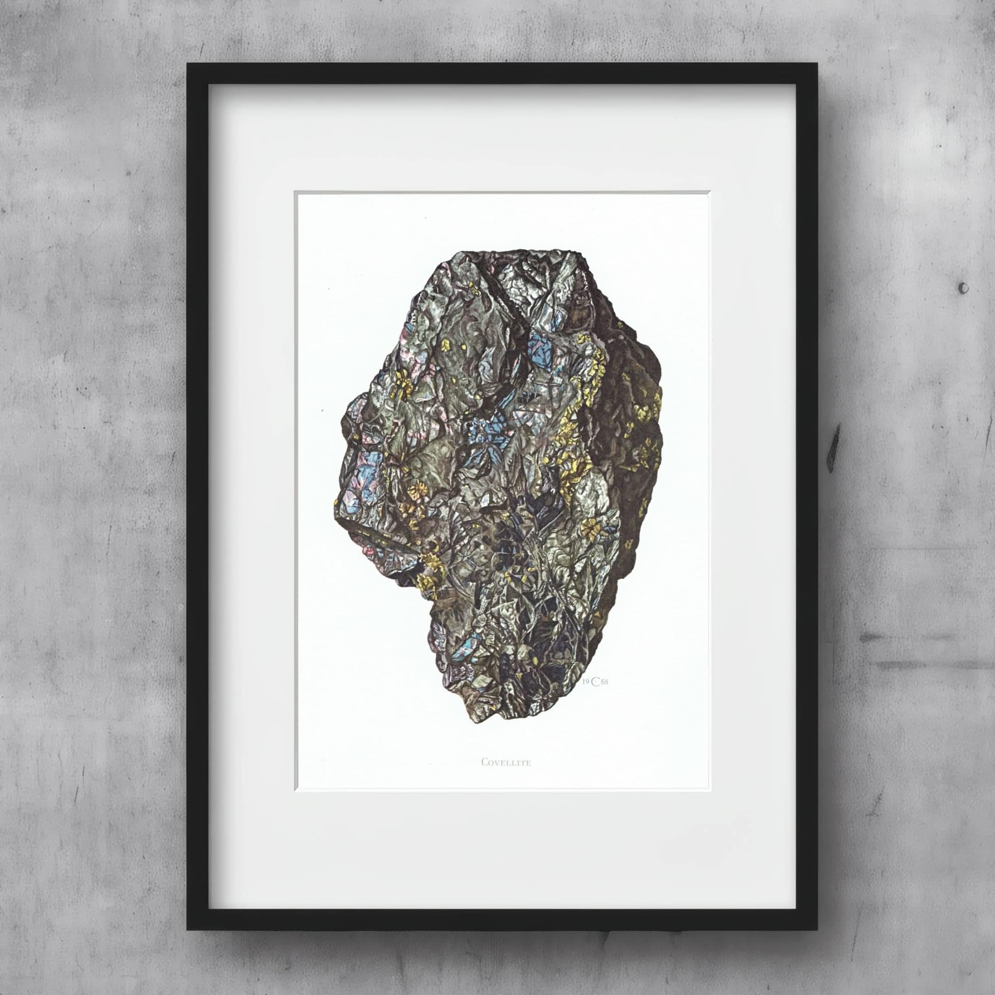 1969 Covellite Mineral - Original Vintage Print By Caspari - Scientific Natural History Geology Study Collection - 7.5 x 10.5 in
