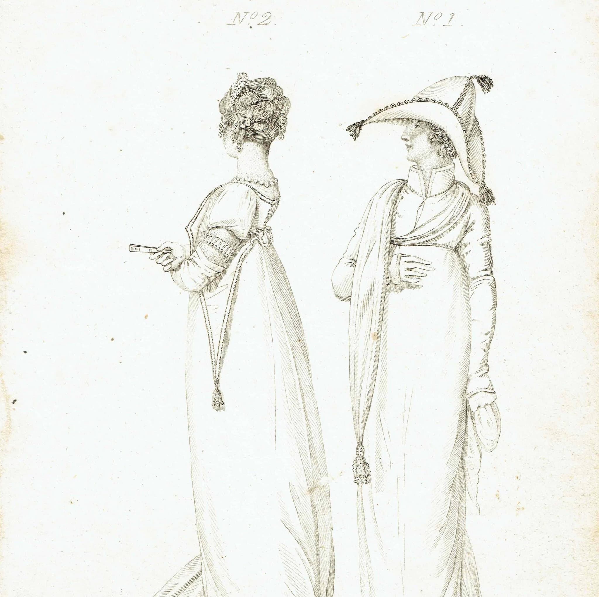 1800s Regency Period Broxborough Jacket And New Spencer Walking Dress Original Antique Print - Empire Waist Gowns Ladies Dress - 5.5 x 9 in