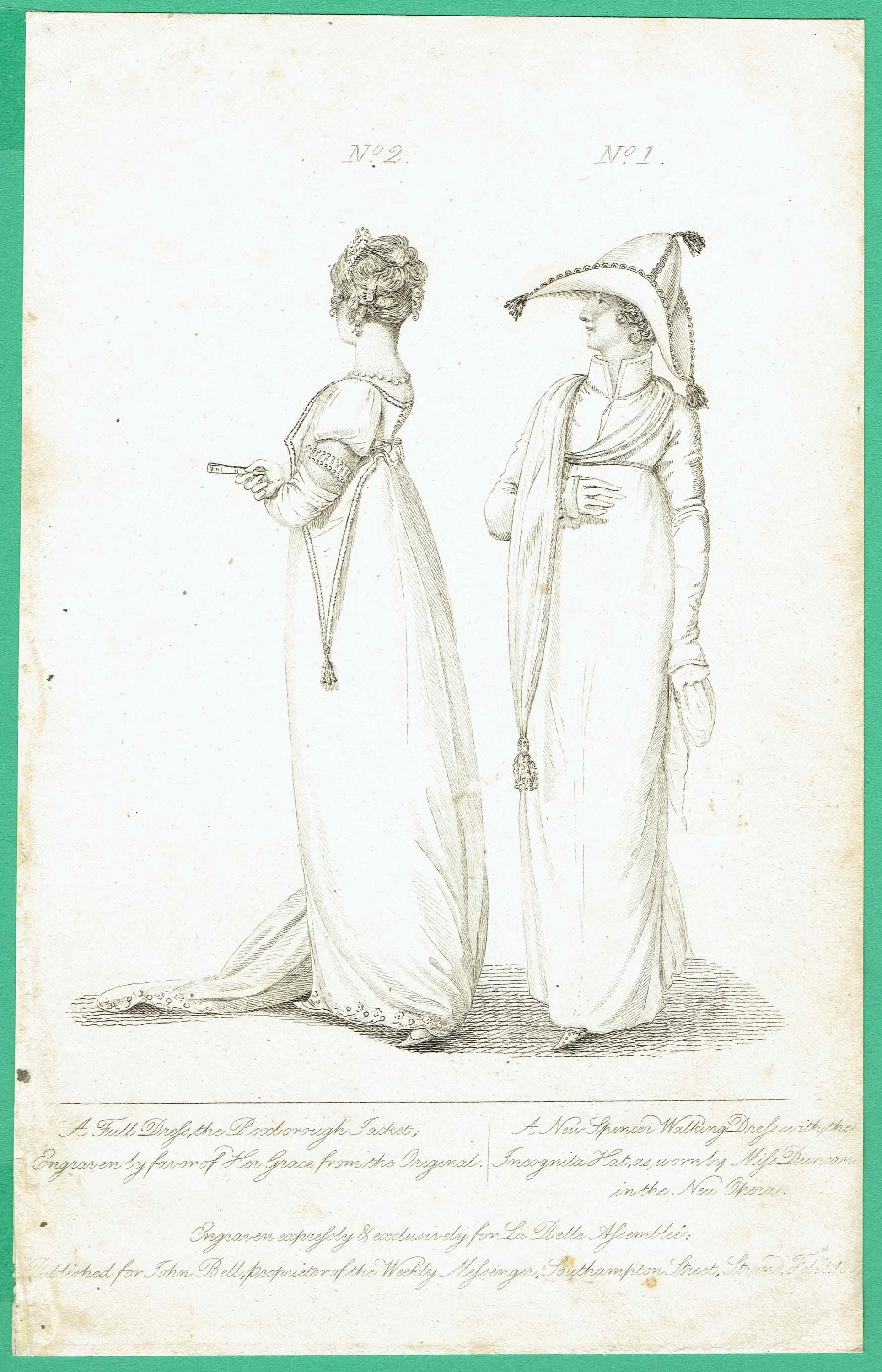 1800s Regency Period Broxborough Jacket And New Spencer Walking Dress Original Antique Print - Empire Waist Gowns Ladies Dress - 5.5 x 9 in - Image 2