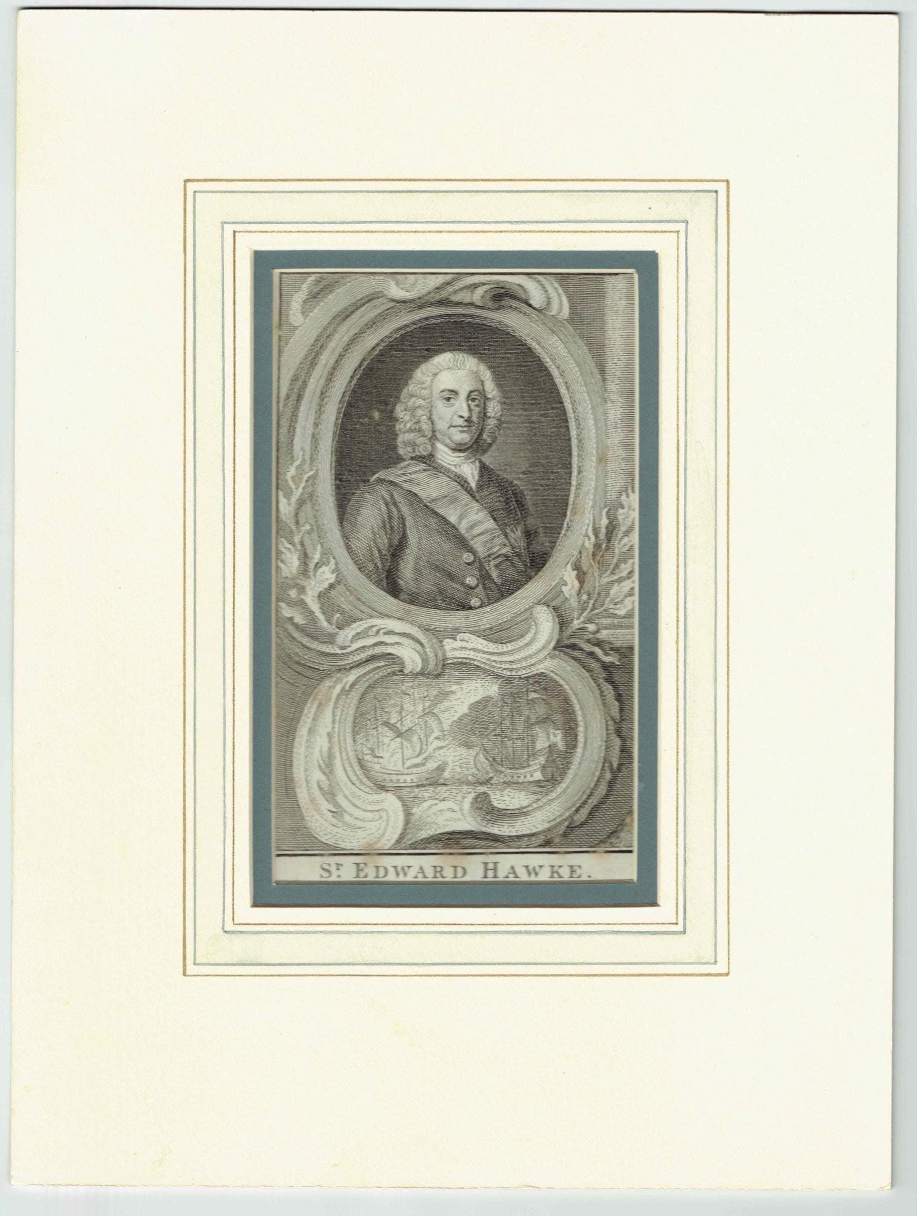 18th Century Sir Edward Hawke, Baron Hawke. Royal Navy Officer Print - Commemorative portrait - 17.5 x 13 cm - 7.25 x 4 inches
