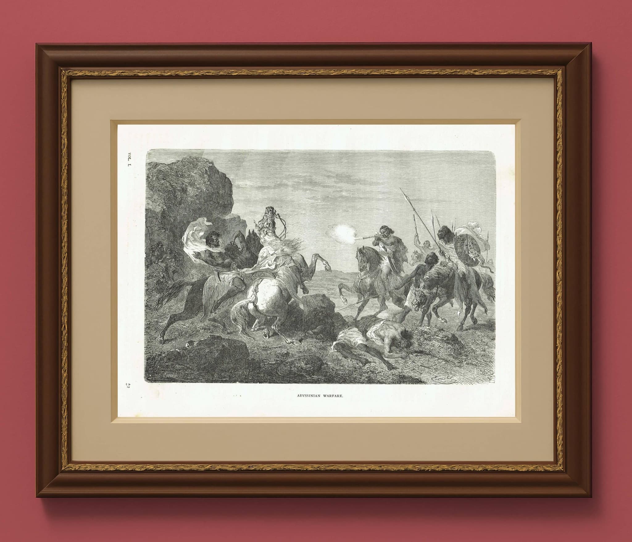 1870s Abyssinian Warfare Battle Scene Woodblock Print - Military History Engraving - Victorian Travel Book Illustration - 12 x 8.5 in