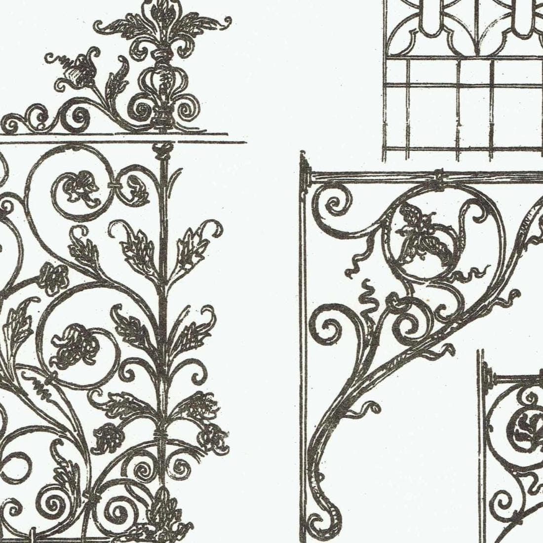 1898 Ornamental Wrought Ironwork - Filling in - Bracket - Finial - Architectural Print - W Fullerton - Building Illustration - 8 x 10.75 in - Image 3