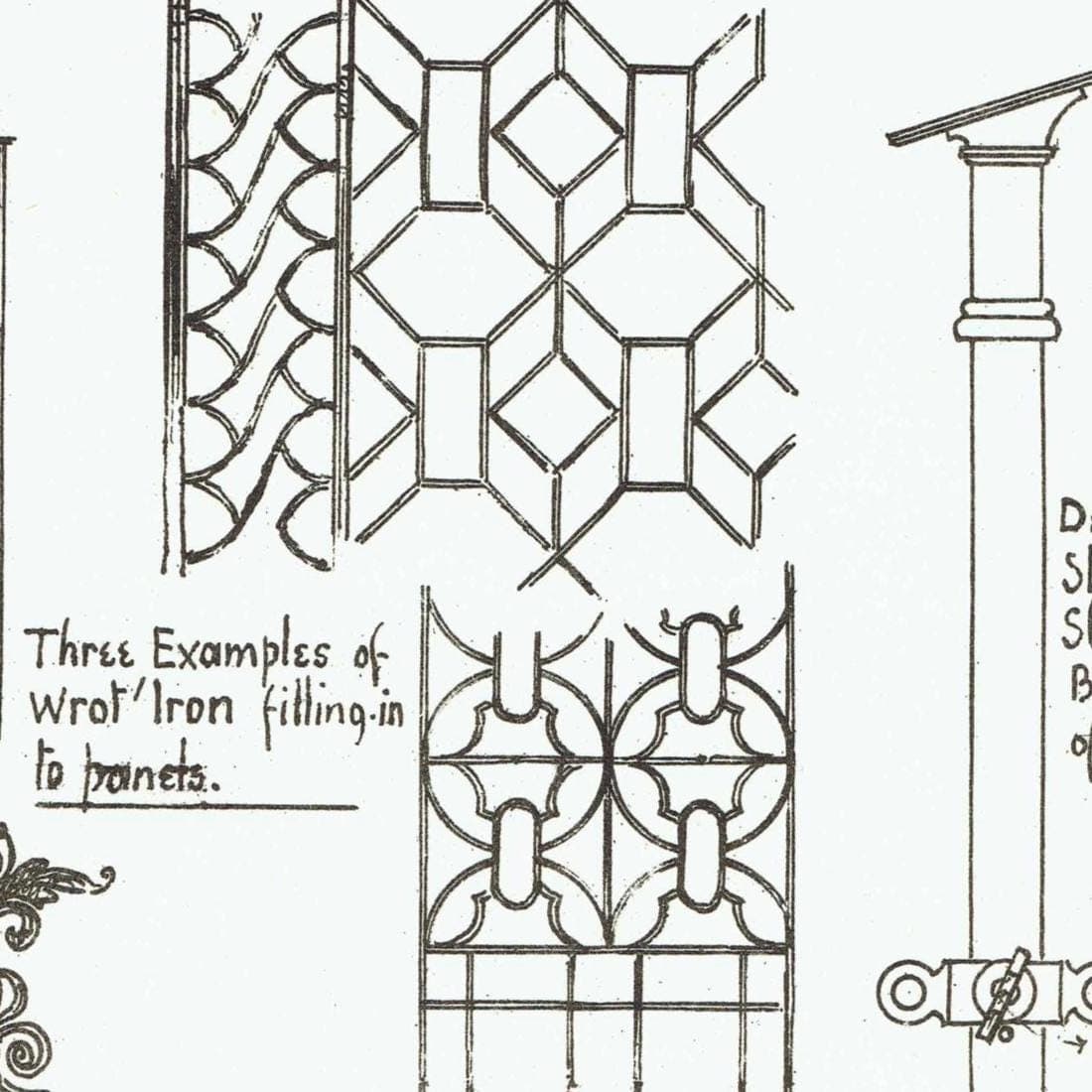 1898 Ornamental Wrought Ironwork - Filling in - Bracket - Finial - Architectural Print - W Fullerton - Building Illustration - 8 x 10.75 in - Image 4