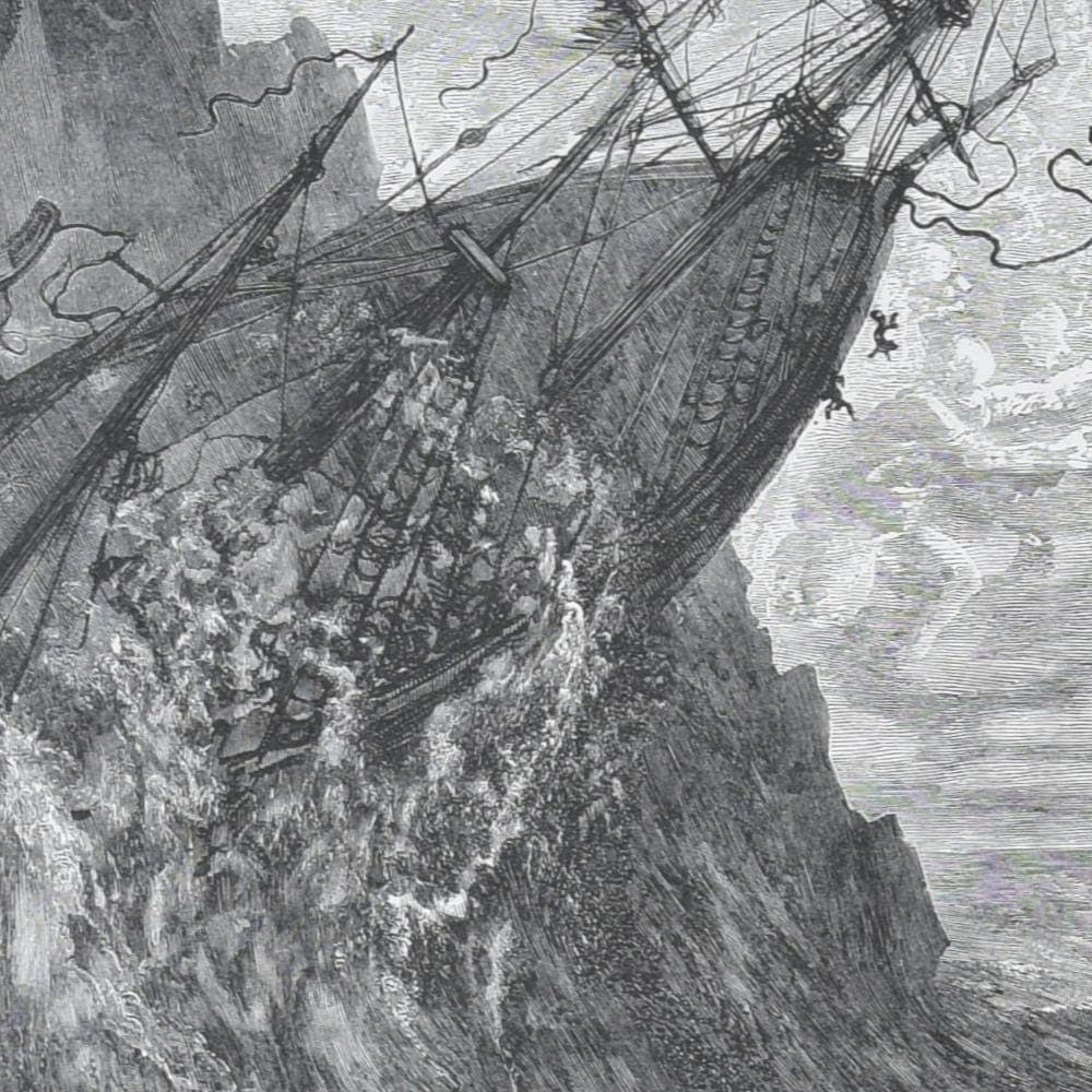 1866 Gustave Doré Wandering Jew Shipwreck Plate 10 - Original Antique Engraving - Victorian Gothic Religious Mythology Maritime - 14 x 20 in - Image 4