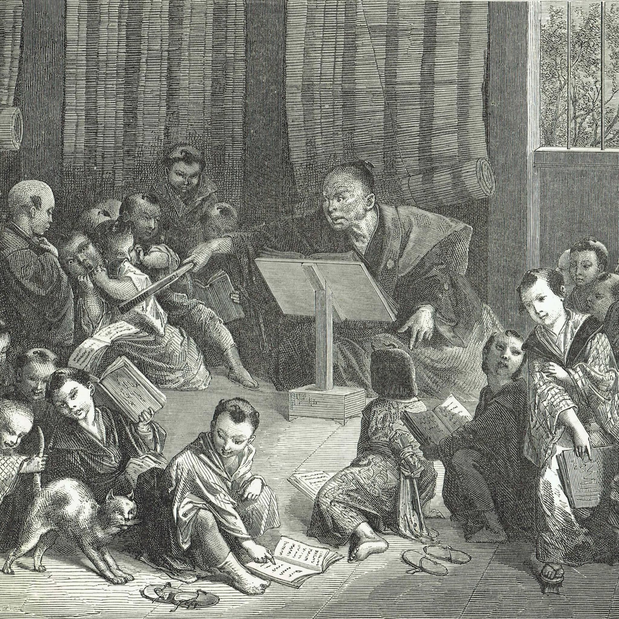 1870s Original Japanese School Woodblock Print - Victorian Educational Scene - Antique Book Illustration - Cultural Study - 12 x 8.5 in - Image 3