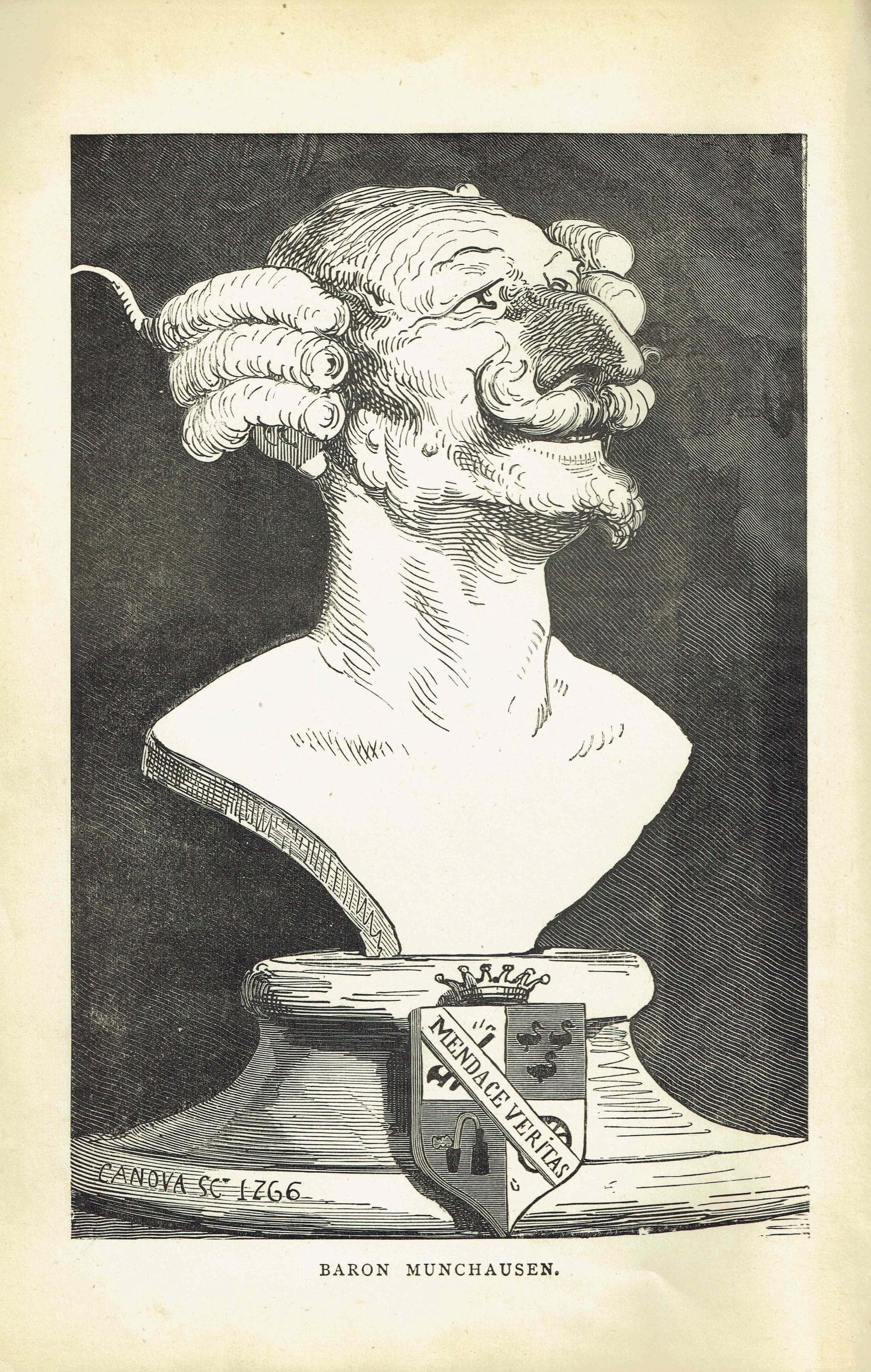 1867 Baron Munchausen Bust - Original Antique Print By Doré - Fantasy Portrait Satirical Literature Engraving - 6 x 9 in - Image 2