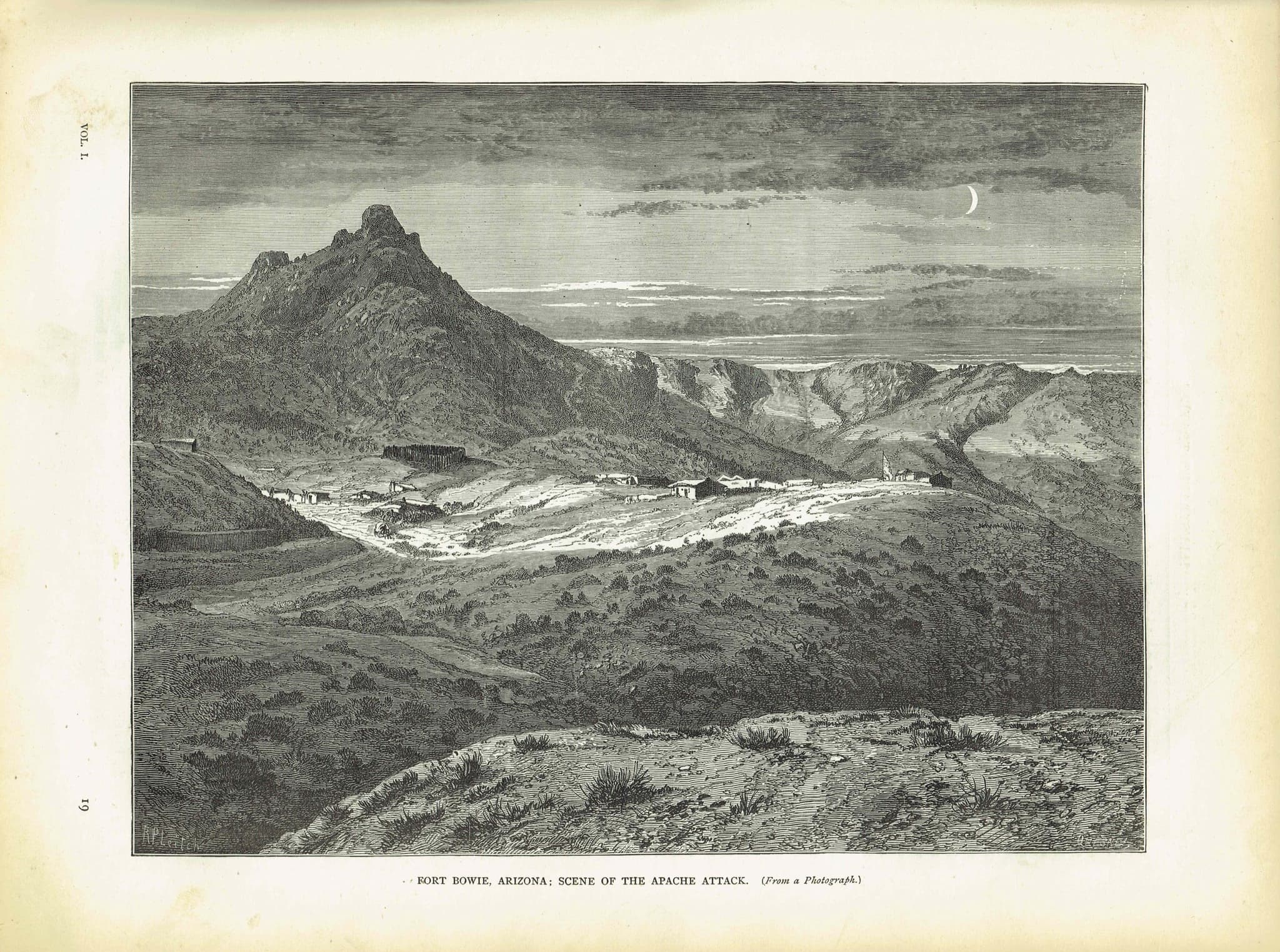 1870s Fort Bowie Arizona Apache Attack Scene Woodblock Print - Western Military History - Victorian Travel Geography - 12 x 8.5 in - Image 2