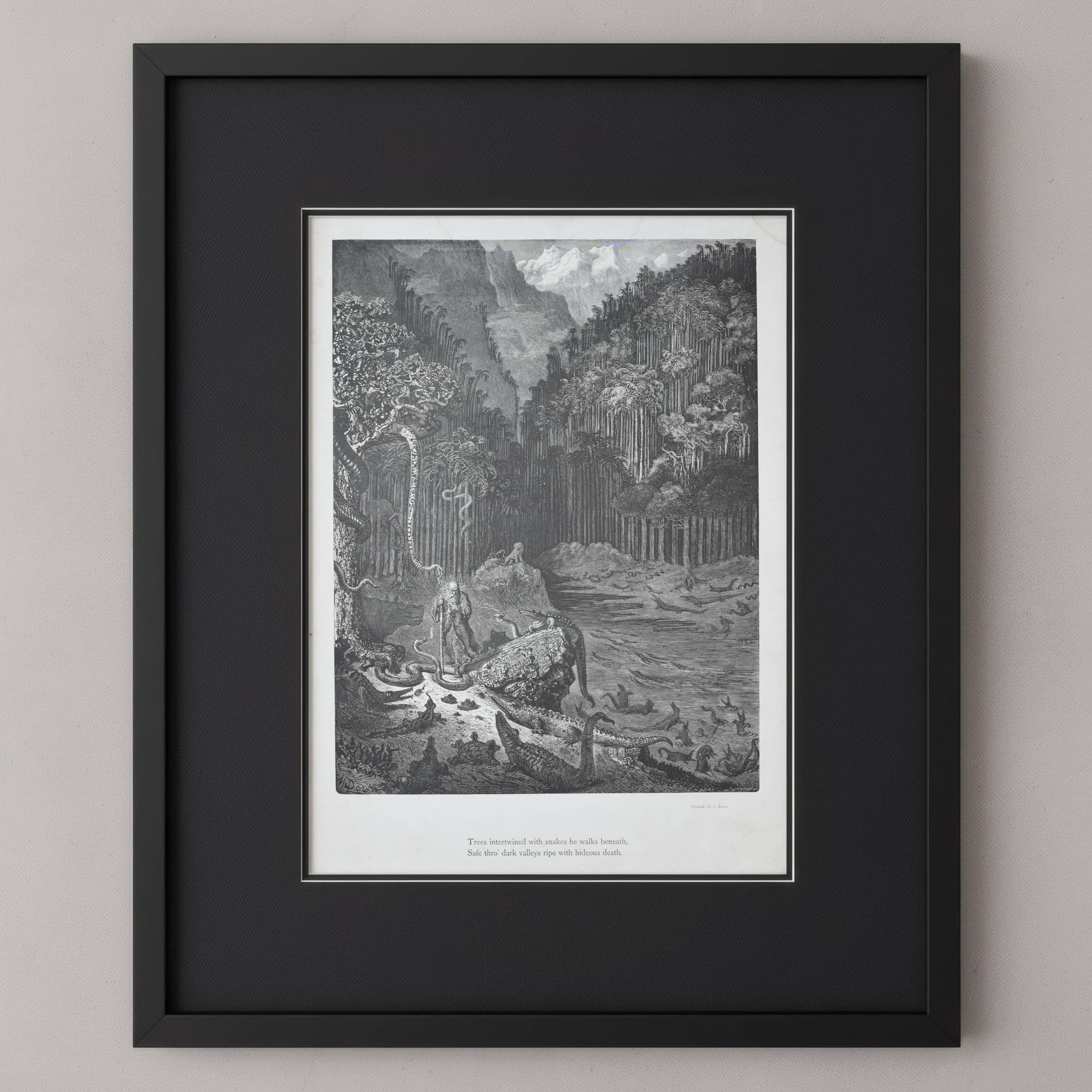 1866 Gustave Doré Wandering Jew Serpent Forest Plate 11 - Original Antique Engraving - Gothic Biblical Victorian Religious - 14 x 20 in