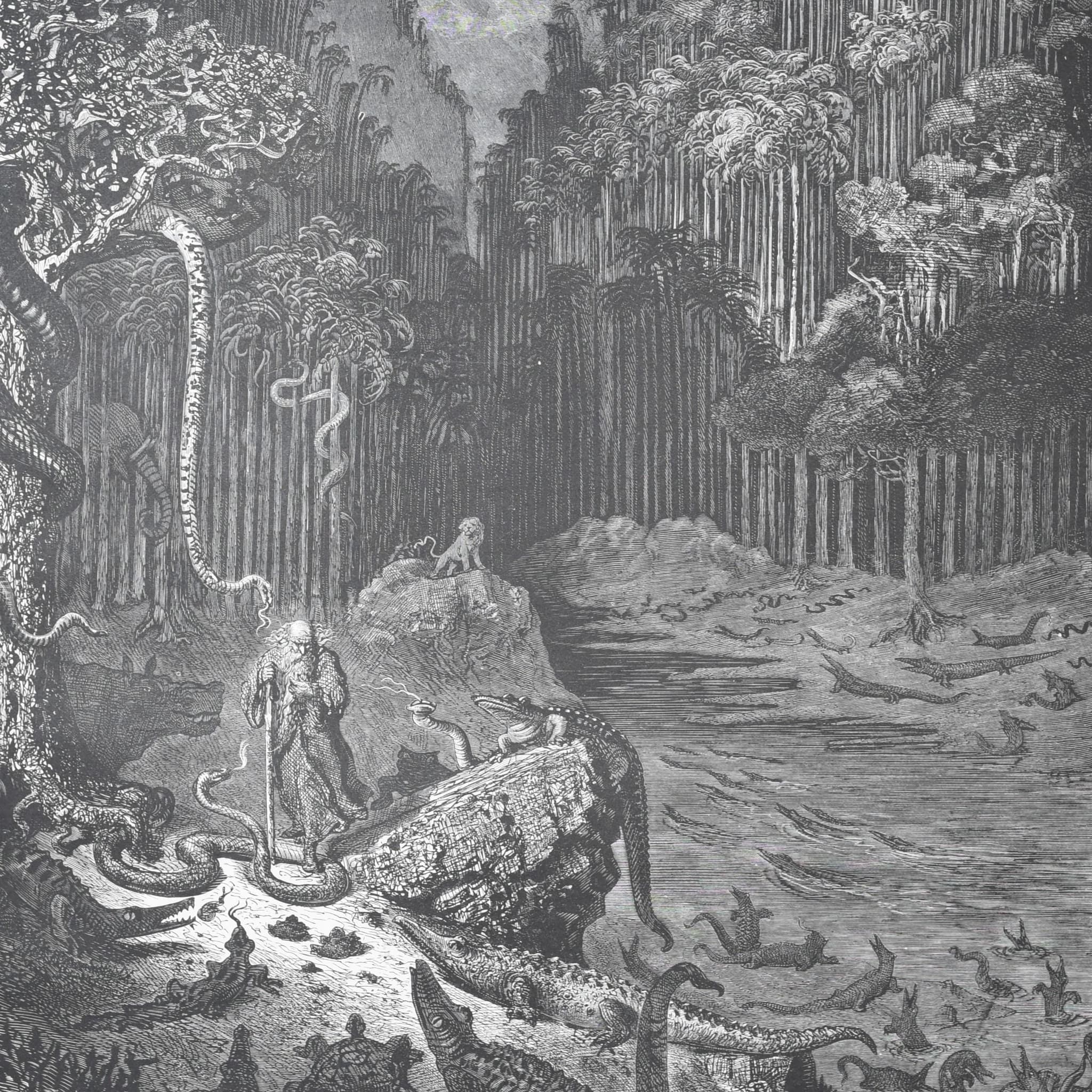 1866 Gustave Doré Wandering Jew Serpent Forest Plate 11 - Original Antique Engraving - Gothic Biblical Victorian Religious - 14 x 20 in - Image 2